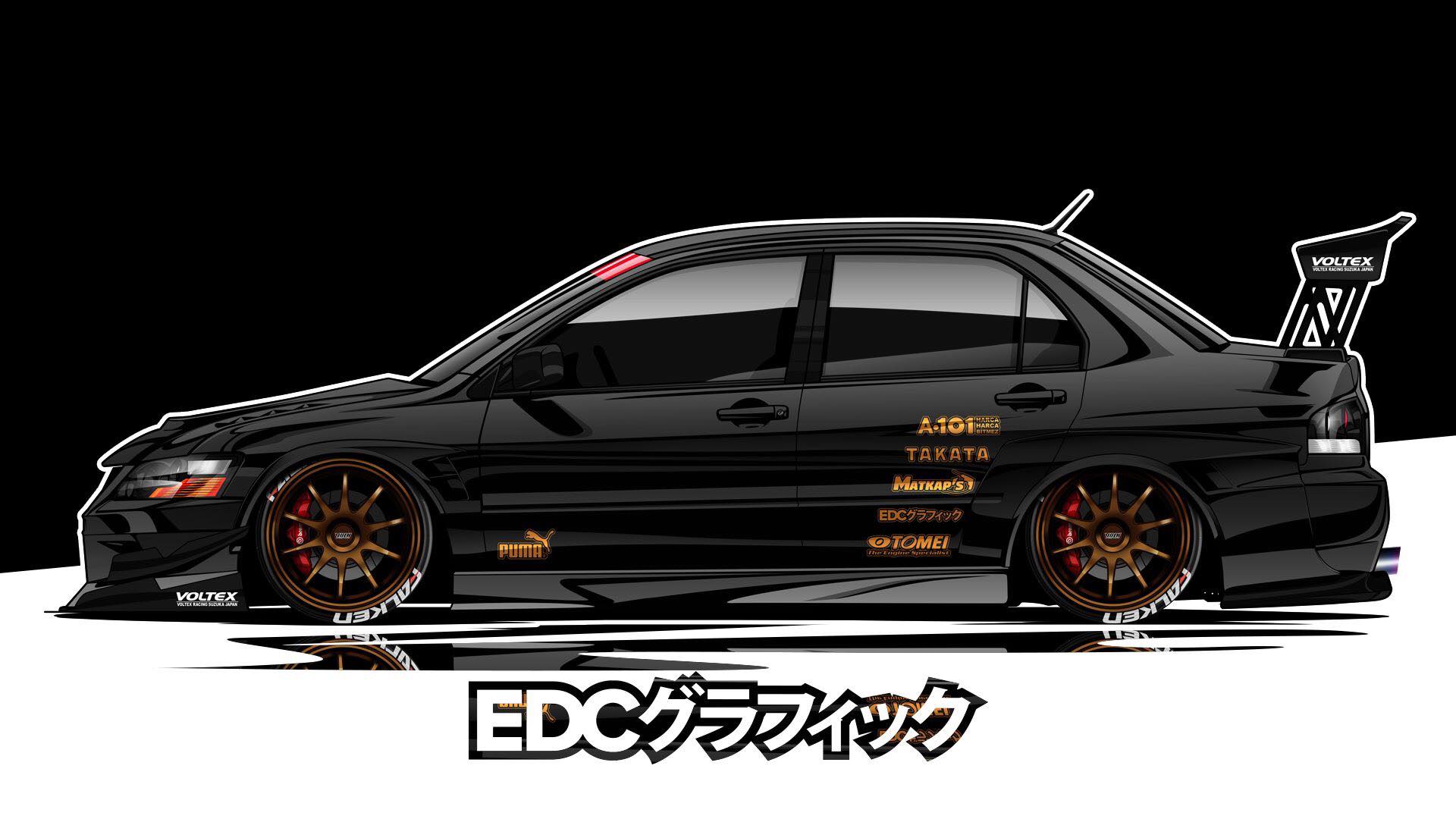 EDC Graphics Mitsubishi Lancer Evolution JDM Render Car Artwork Black Cars Vehicle Japanese Cars Mit 1920x1080