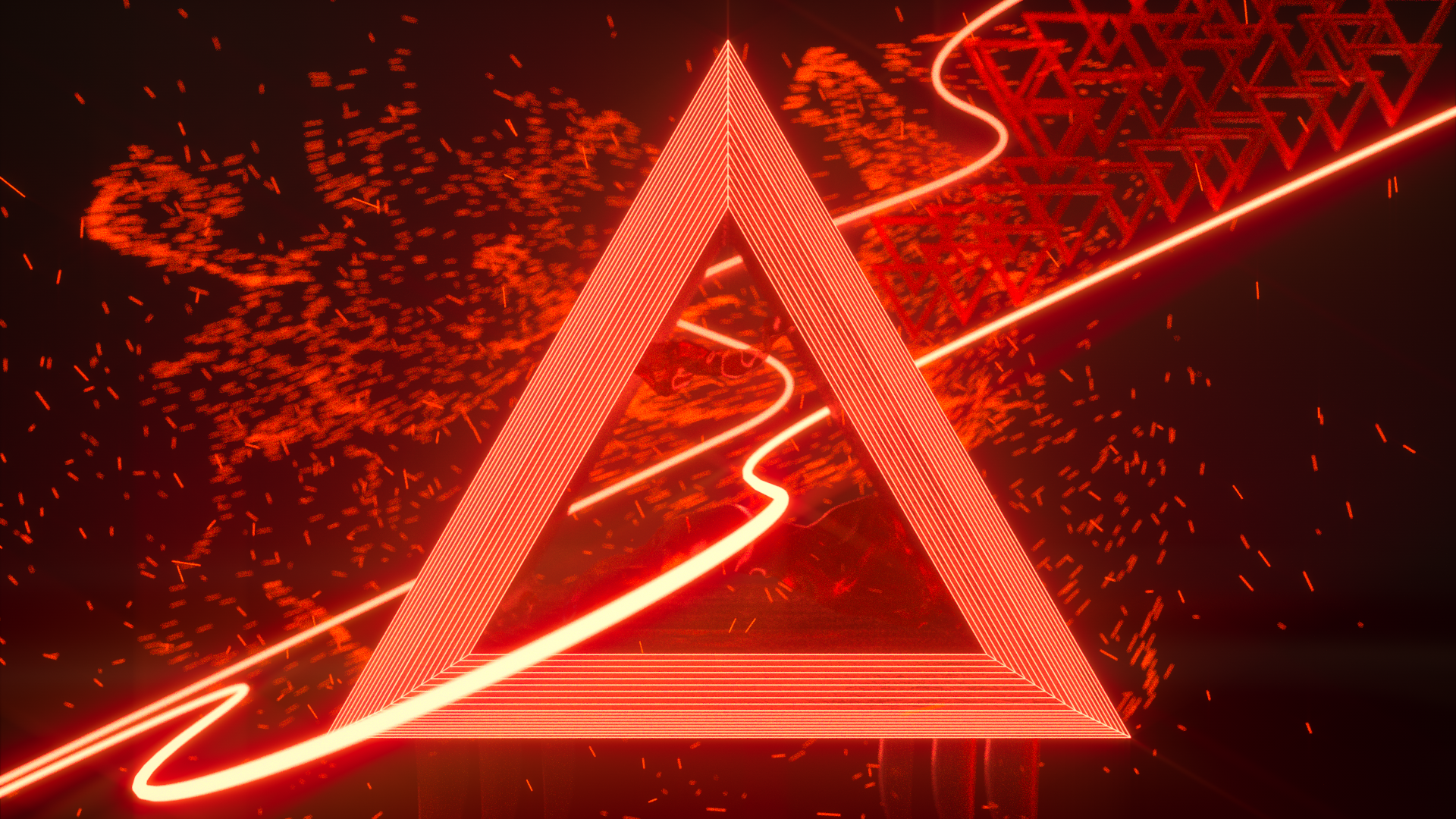 Neon Red Line Art Lines Triangle Floating Particles Sparkle Sparkles Shining Neon Glow Glowing Dark  1920x1080