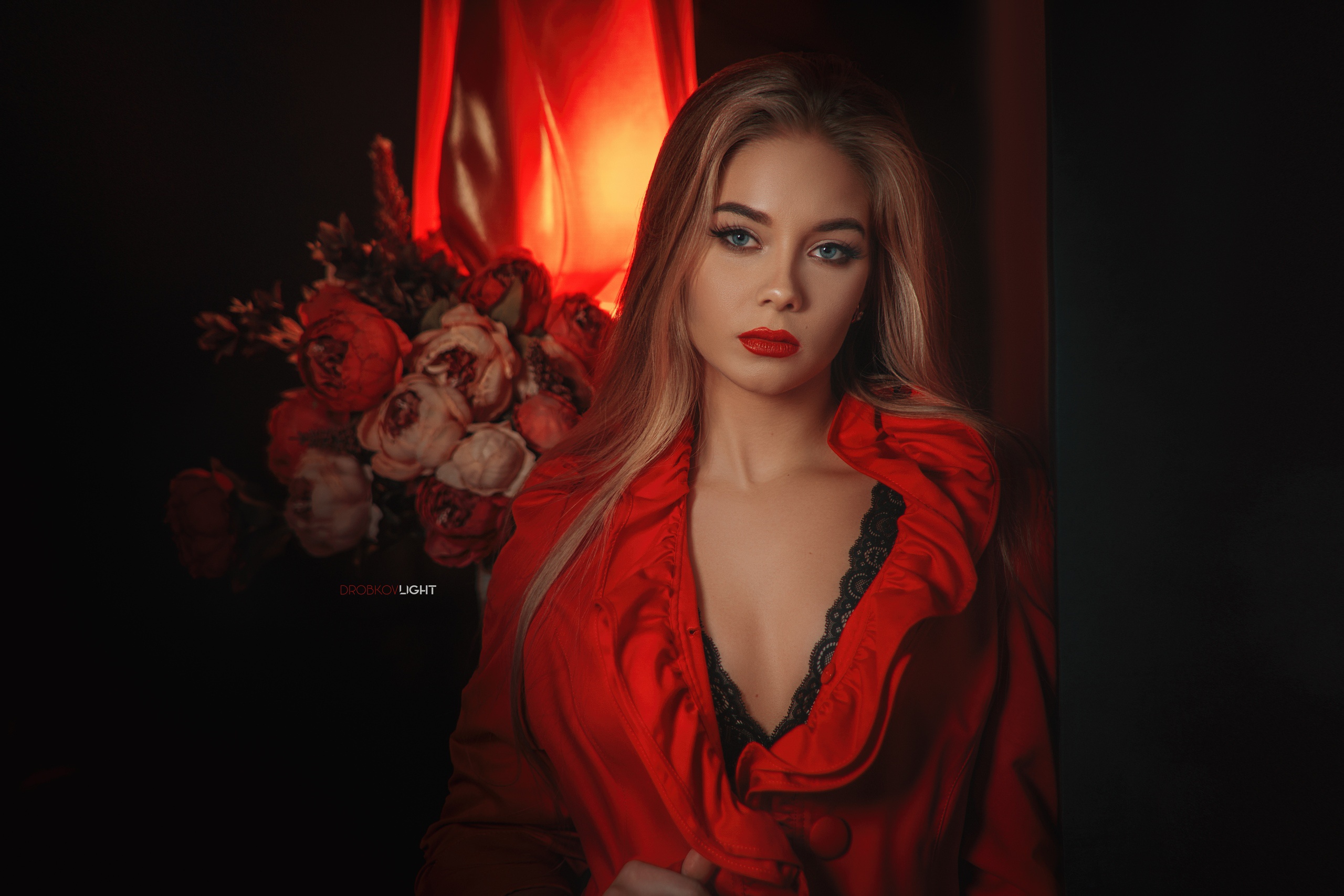 Alexander Drobkov Women Red Lipstick Red Coat Coats Lilia Bespalaya Lilia 2560x1707