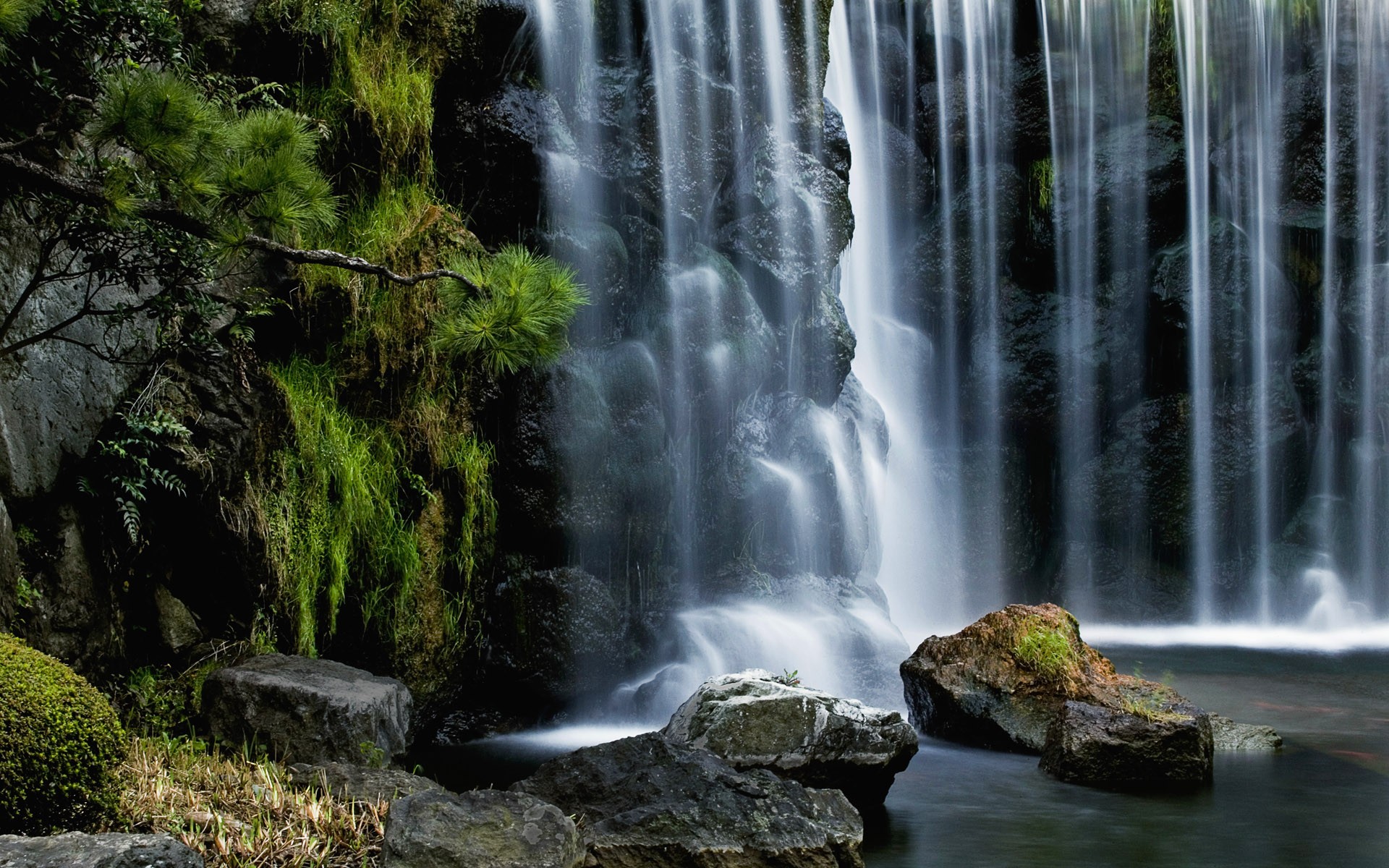 Waterfall Nature Rocks Rocks Wall River Moss 1920x1200