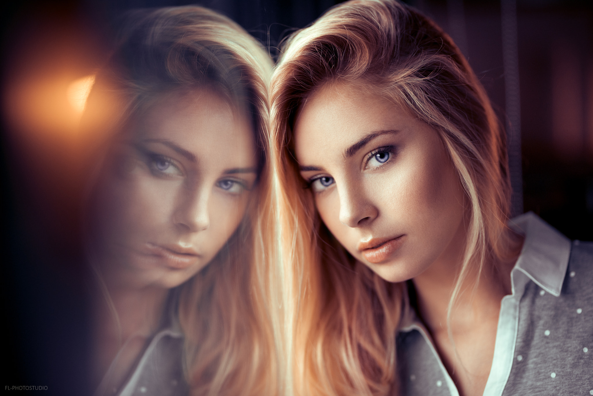 Women Model Reflection Portrait Face 500px Lods Franck Cassandre Lamarche Shirt 2048x1367