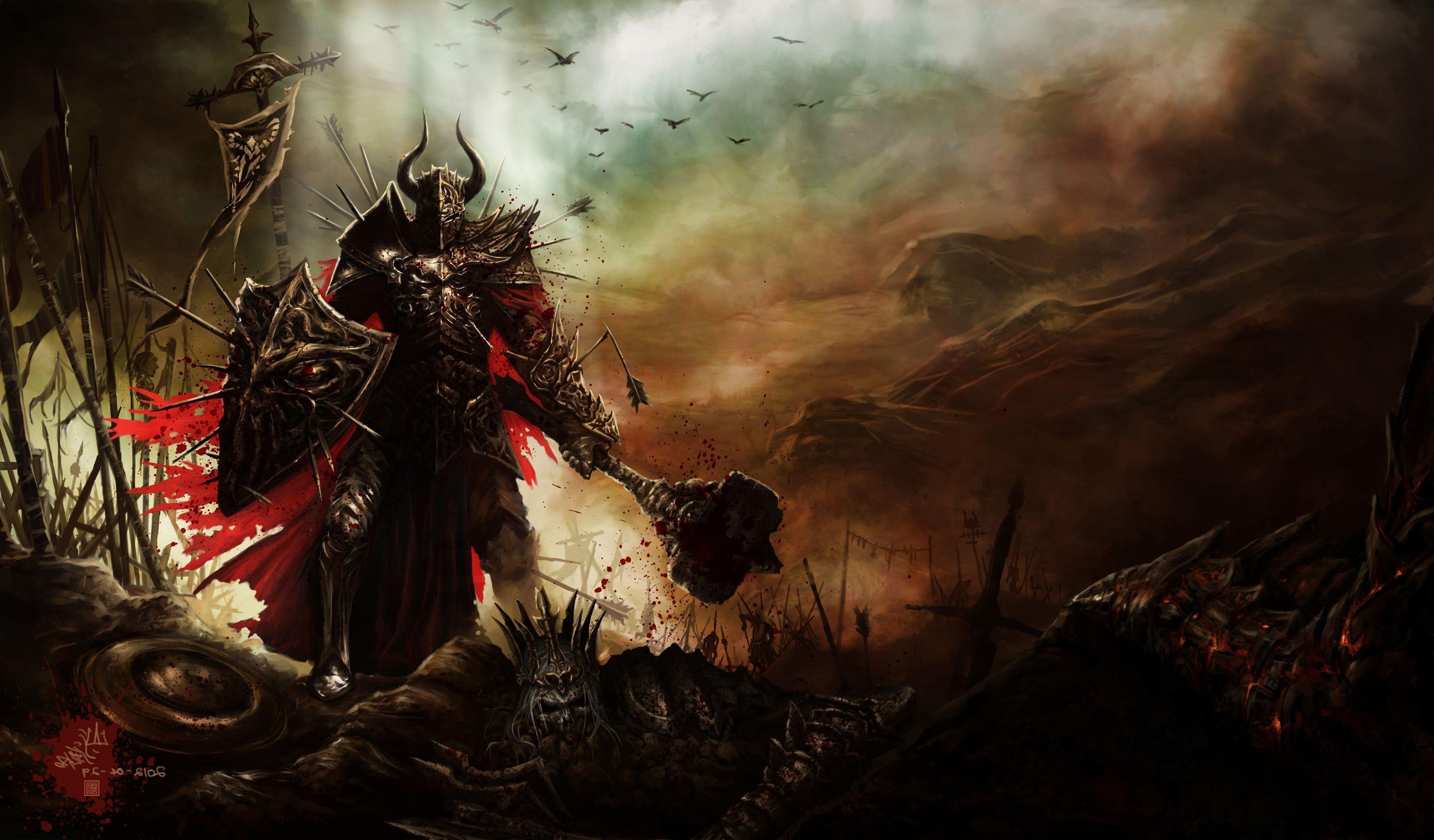 Artwork Fantasy Art Knight Diablo Iii Crusader Diablo Skeleton King 4350x2549
