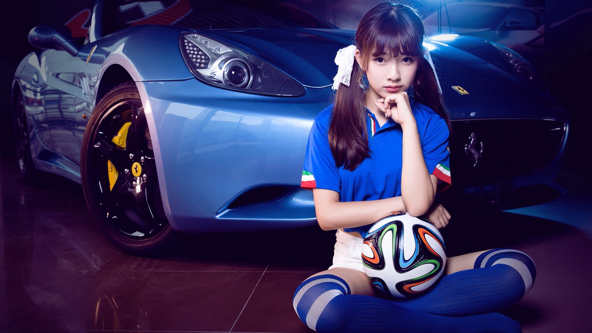 Women Model Photography Asian Car Football Knee Highs Sportswear Brunette Women With Cars Vehicle Fe 1920x1080