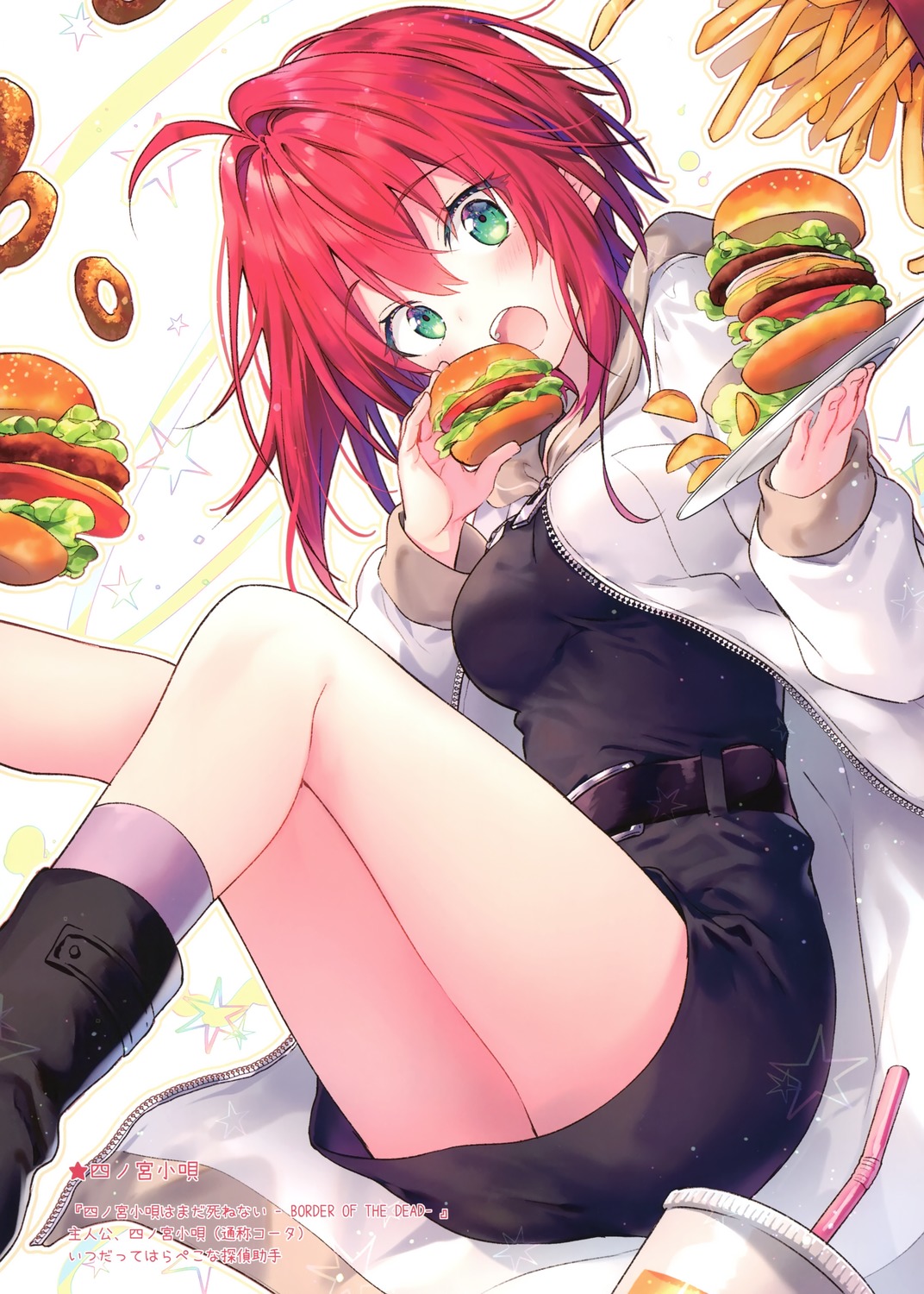 Anime Anime Girls Redhead Green Eyes Hamburgers Anime Girls Eating 1072x1500