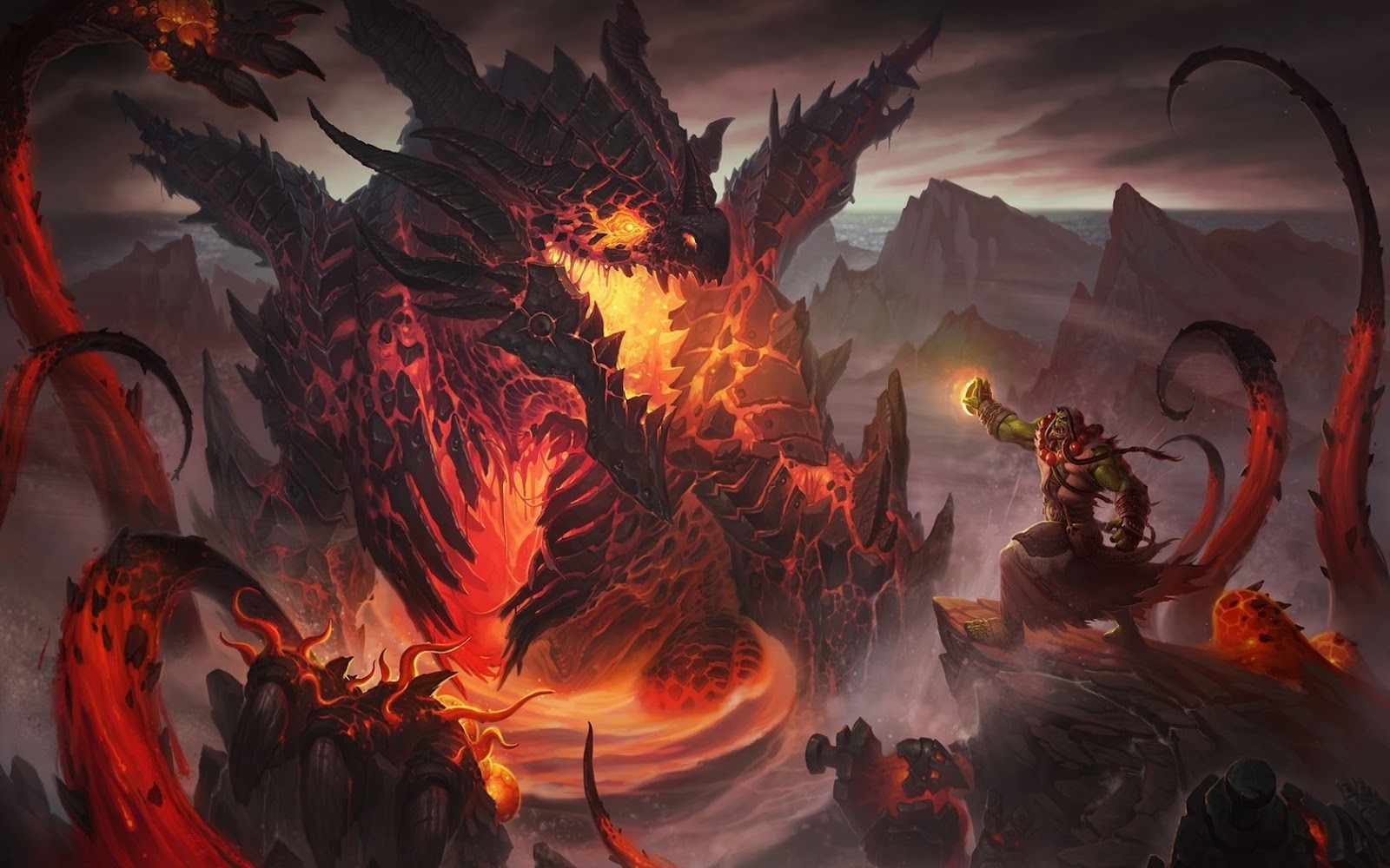 Dragon Orcs Mountains World Of Warcraft Thrall Deathwing World Of Warcraft Cataclysm Video Games 1600x1000