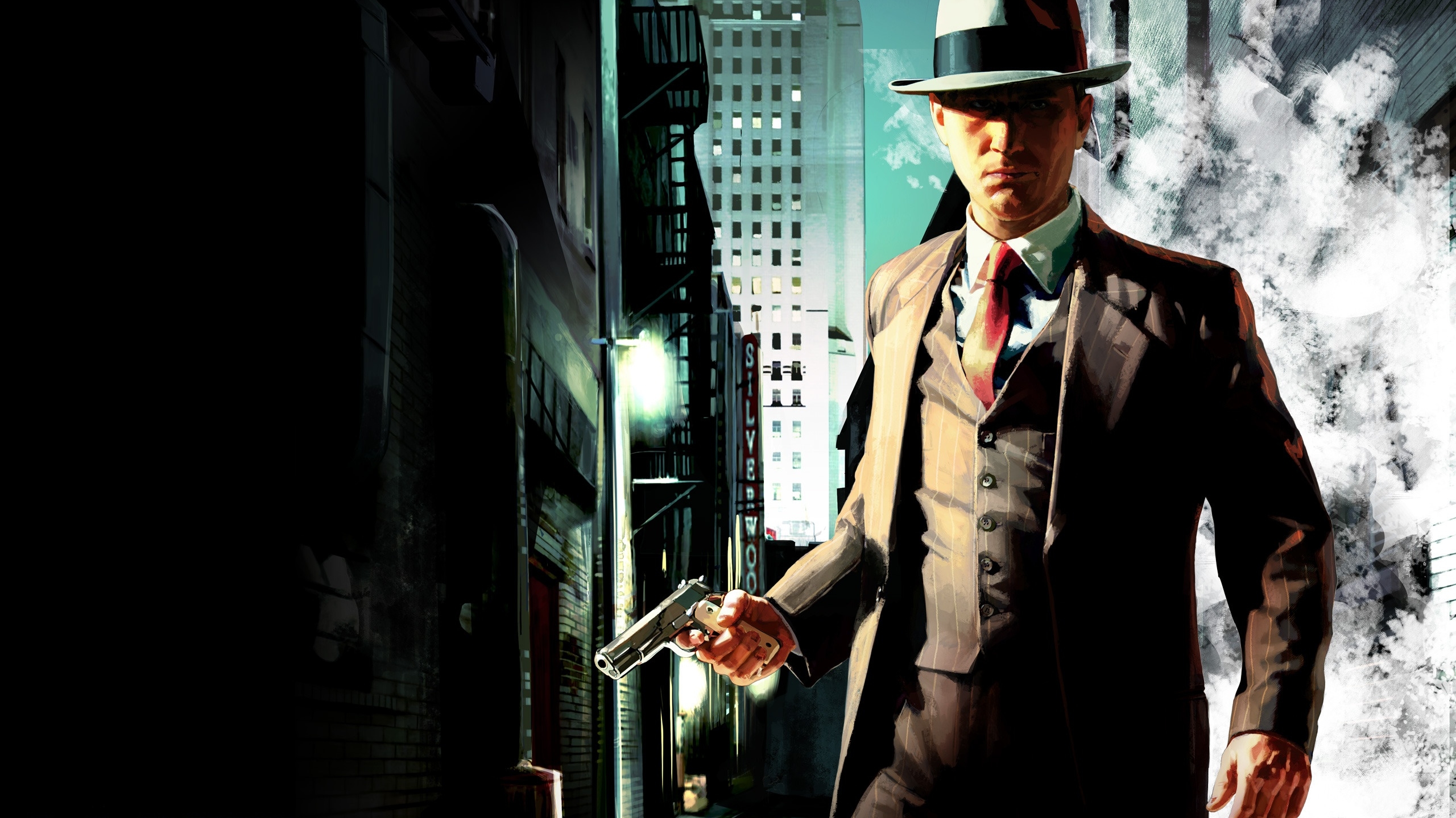 Los Angeles L A Noire Noir Gun Pistol M1911 Video Game Art Suits 2560x1440