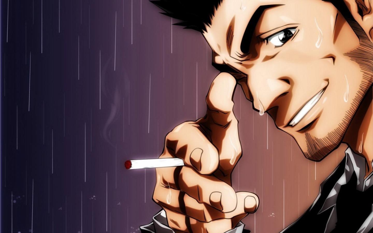 Bleach Isshin Kurosaki Anime Cigarettes Rain 1440x900