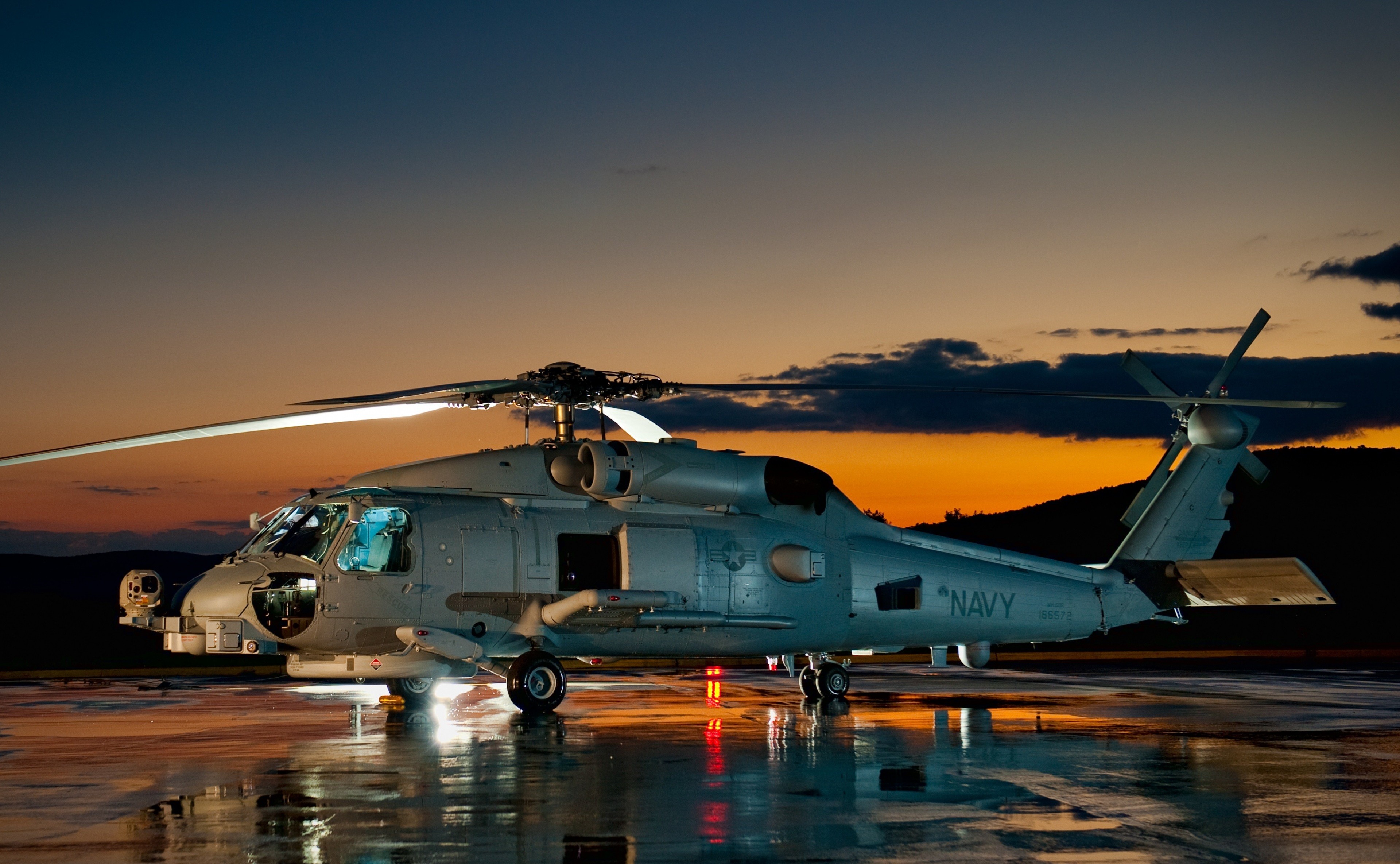 Photography Helicopters United States Navy Dusk Sikorsky UH 60 Black Hawk 3839x2369