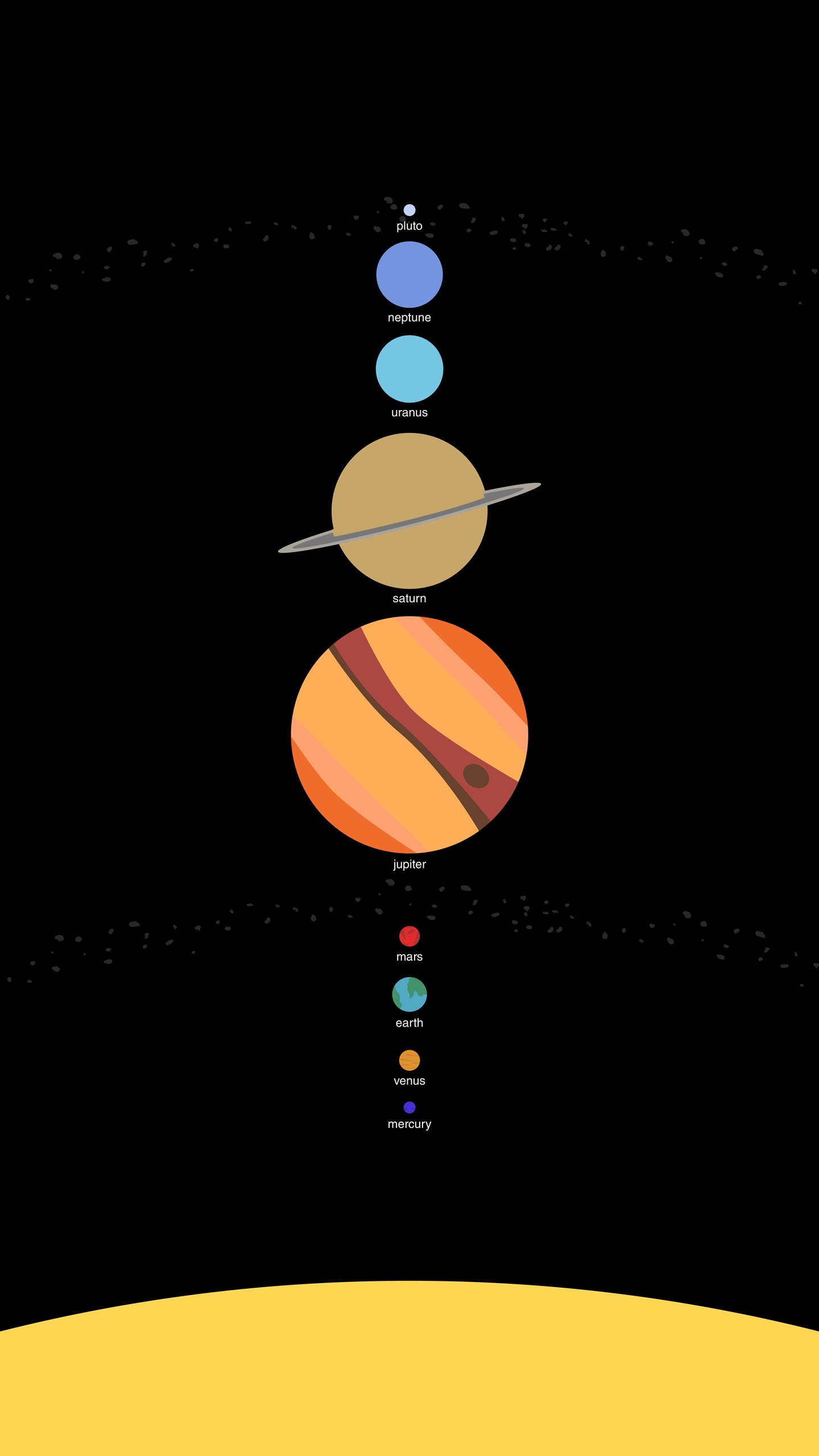 Digital Art Universe Space Space Art Planet Solar System Sun Mercury Venus Earth Mars Jupiter Saturn 1440x2560