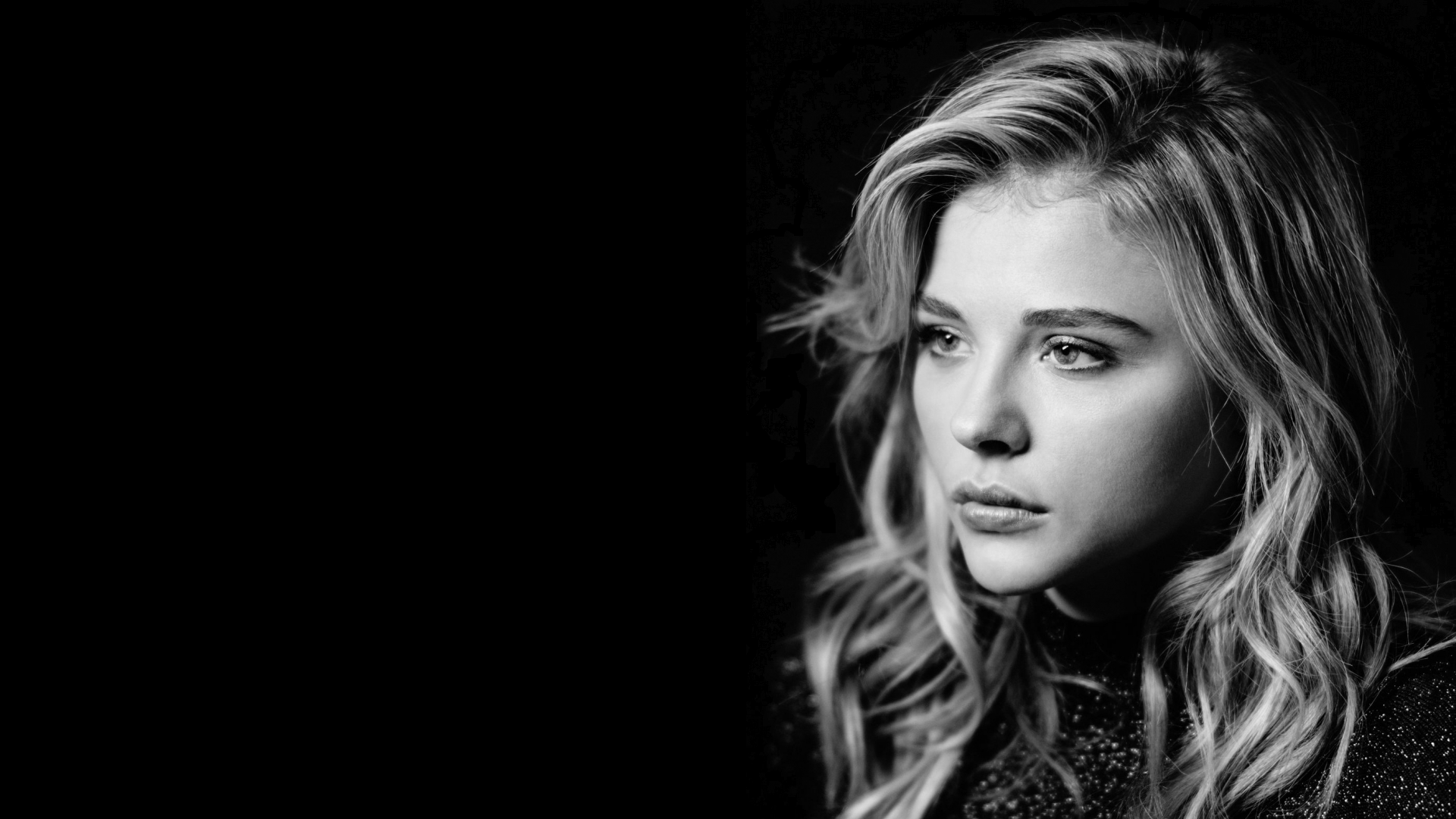 Chloe Grace Moretz Actress Black White 1920x1080