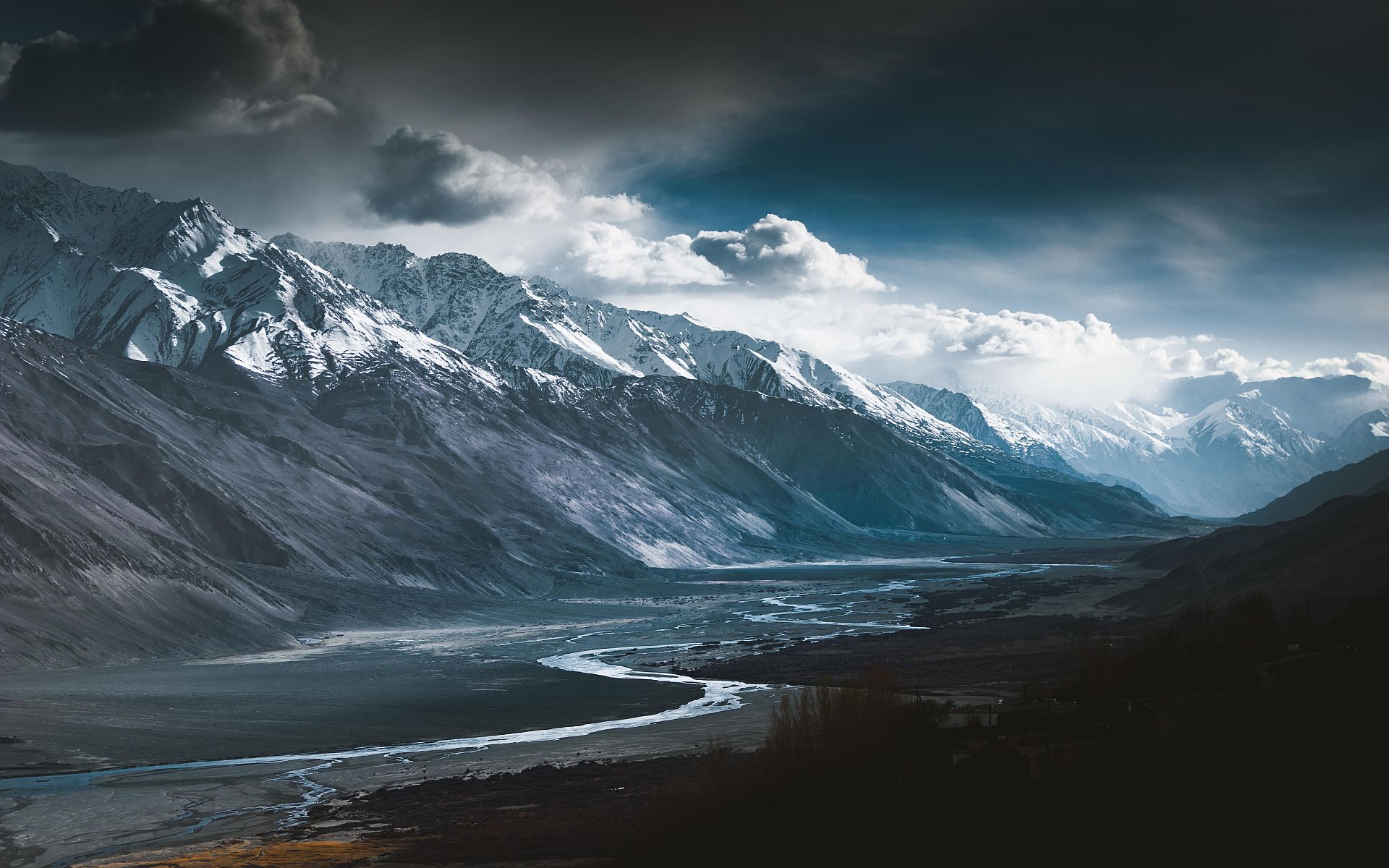 Mountains Dark Ravine Snow Clouds Afghanistan 1920x1200