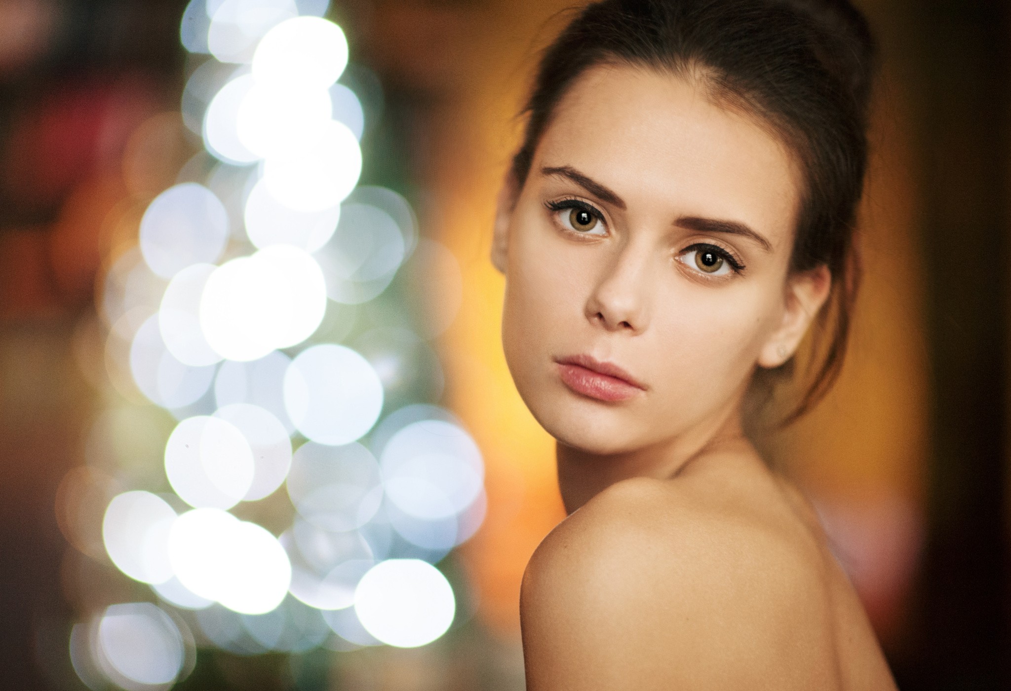 Women Maxim Maksimov Brunette Bare Shoulders Looking At Viewer Model Brown Eyes Face Maxim