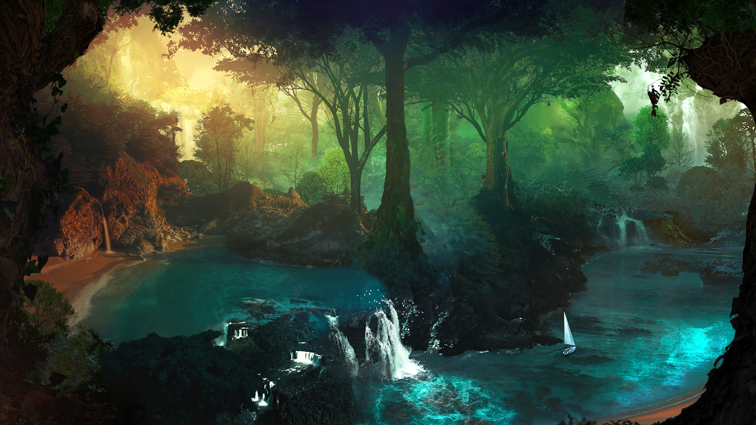 Forest Trees Artwork Nature Water T1na Desktopography 2560x1440