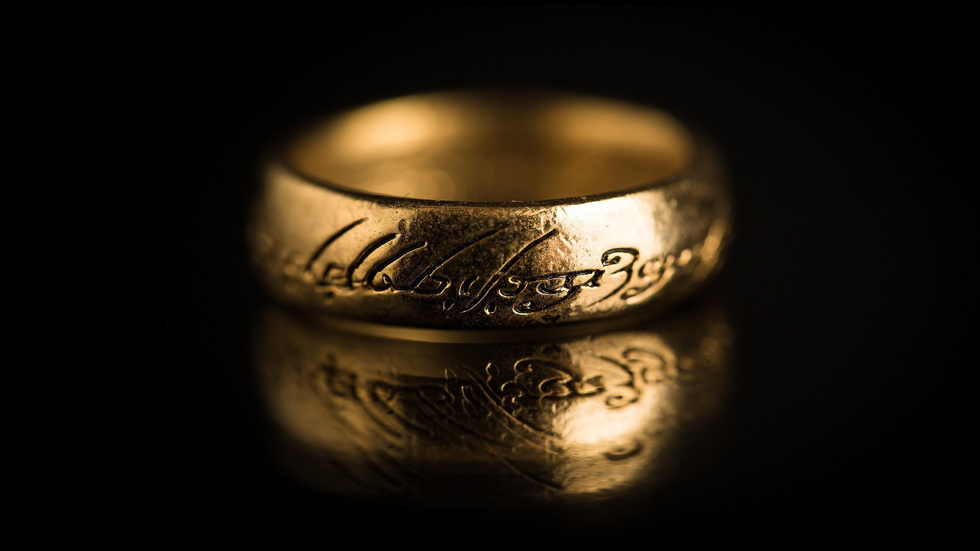 The Lord Of The Rings Rings Reflection Black Background Depth Of Field The One Ring 1920x1080