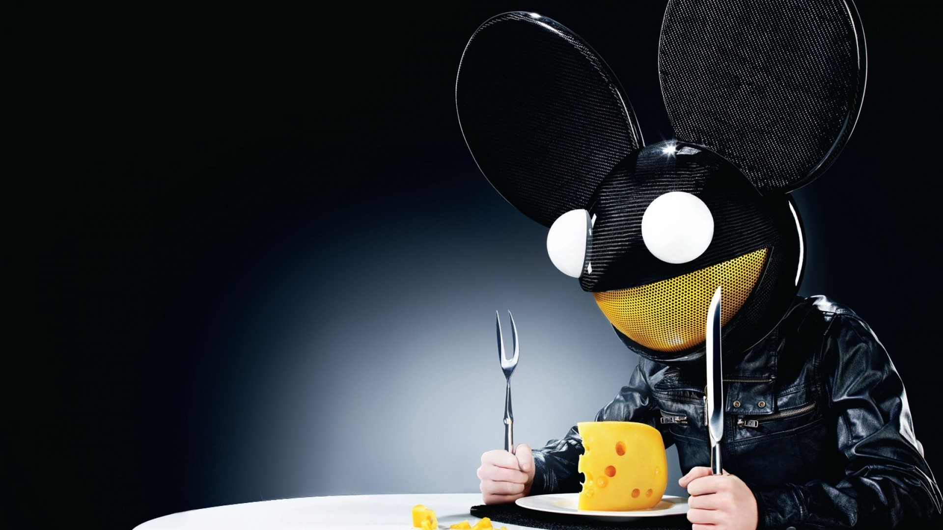 Deadmau5 Eletronic Music Electronic Music Cheese Fork Food Gradient Simple Background Mouse Ears 1920x1080