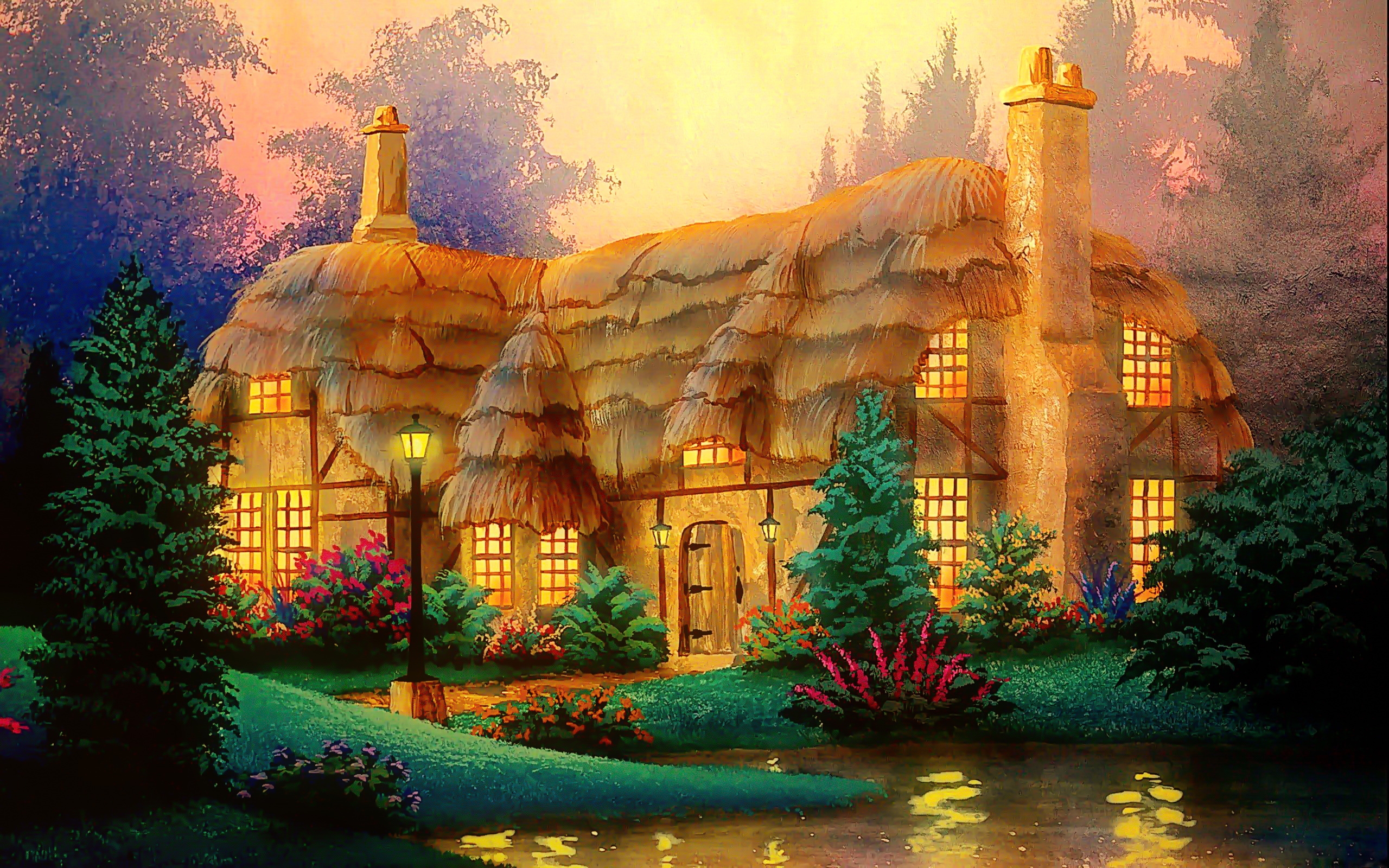 Artistic Cottage Magical Landscape Colorful 2560x1600