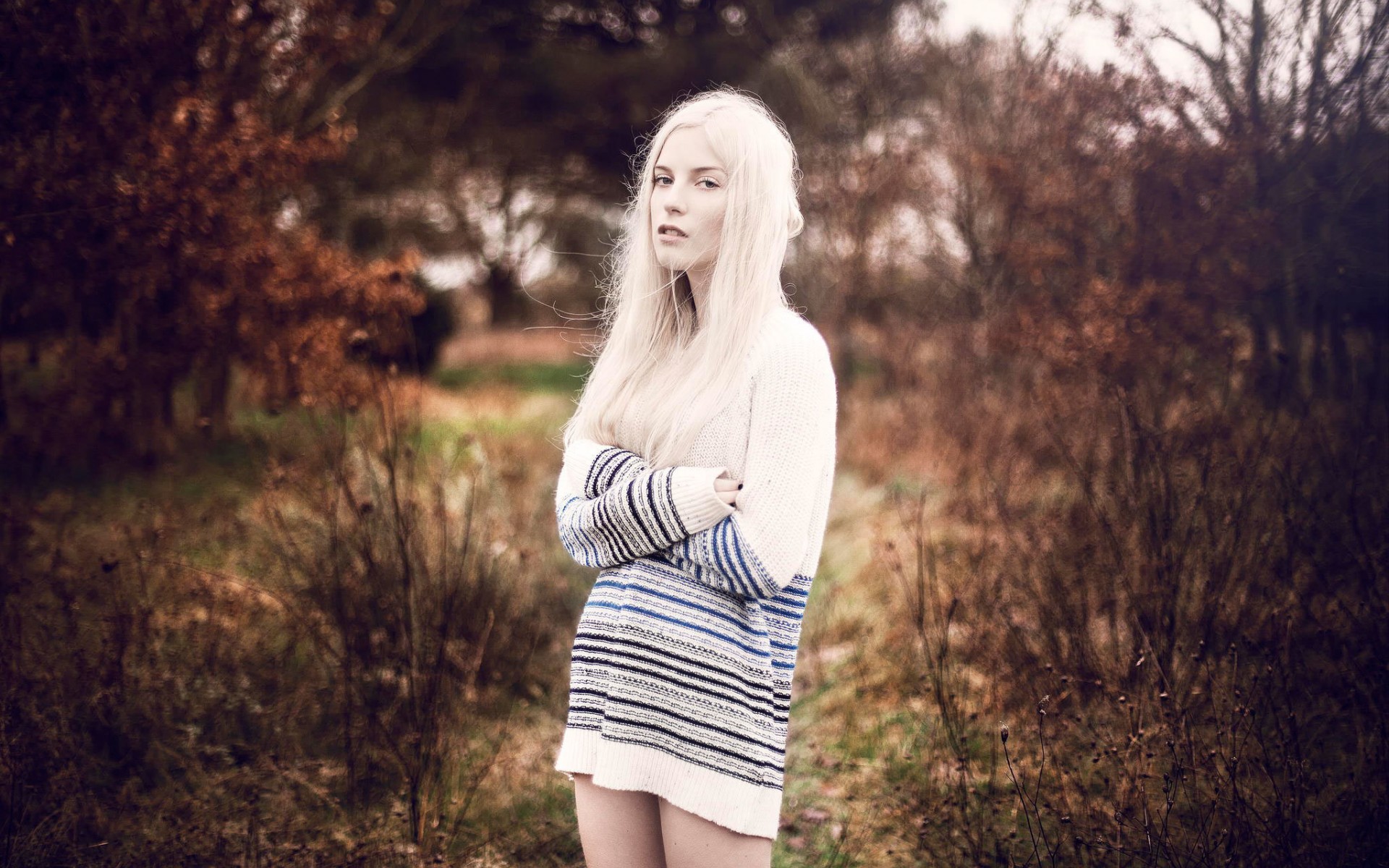 Women Outdoors Arms Crossed Sweater Dress Platinum Blonde Arms On Chest 1920x1200