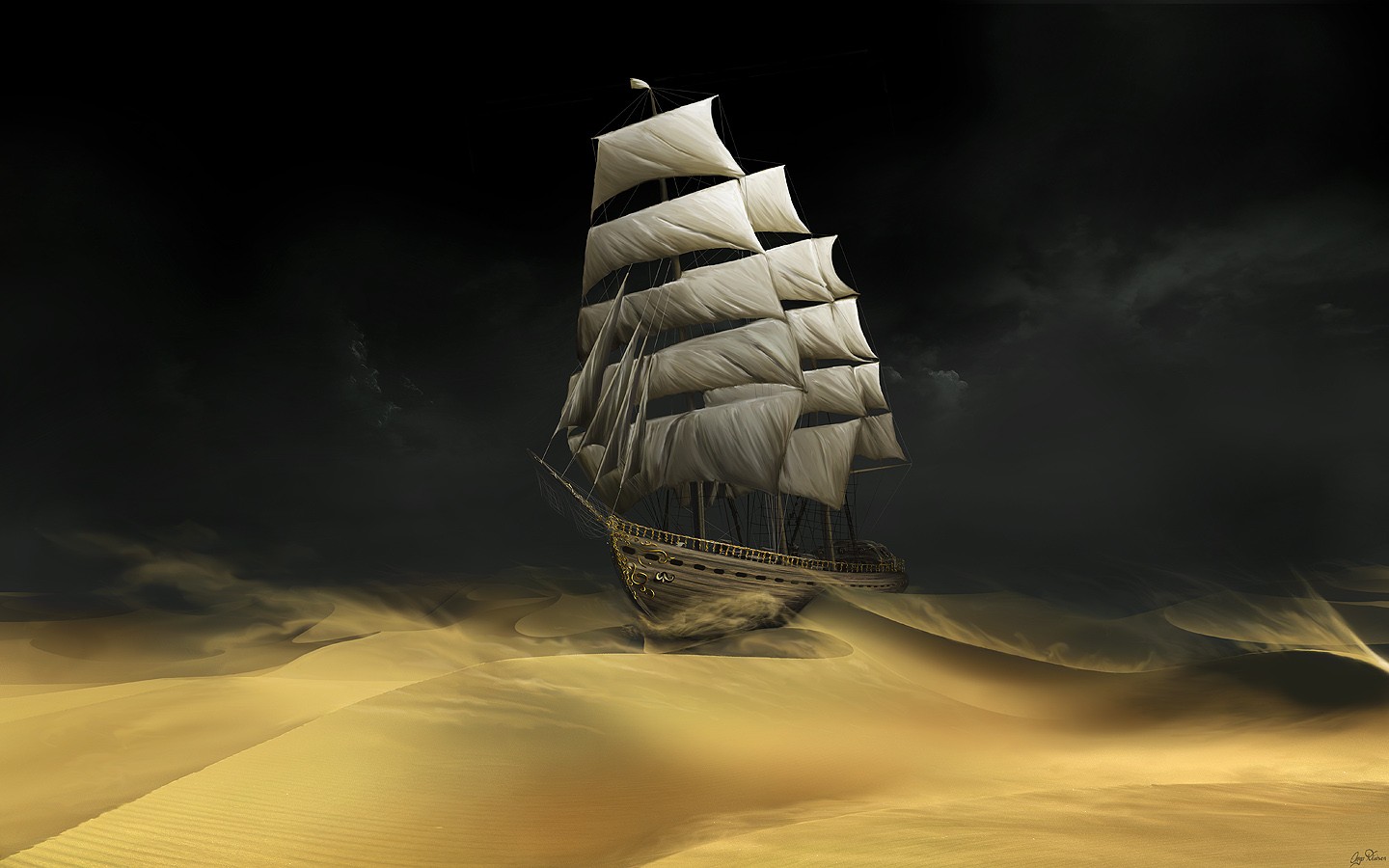 Ship Desert Sand Tintin Desert Ship Sailing Ship Movies Artwork Fantasy Art 1440x900