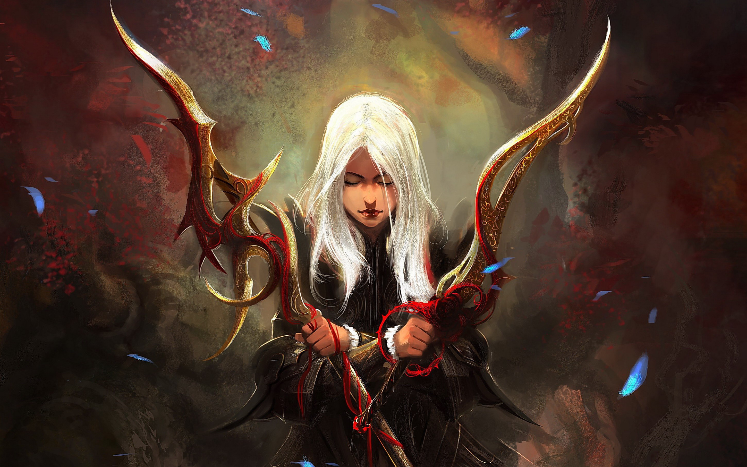Fantasy Woman Girl Weapon Dagger White Hair Woman Warrior 2900x1813