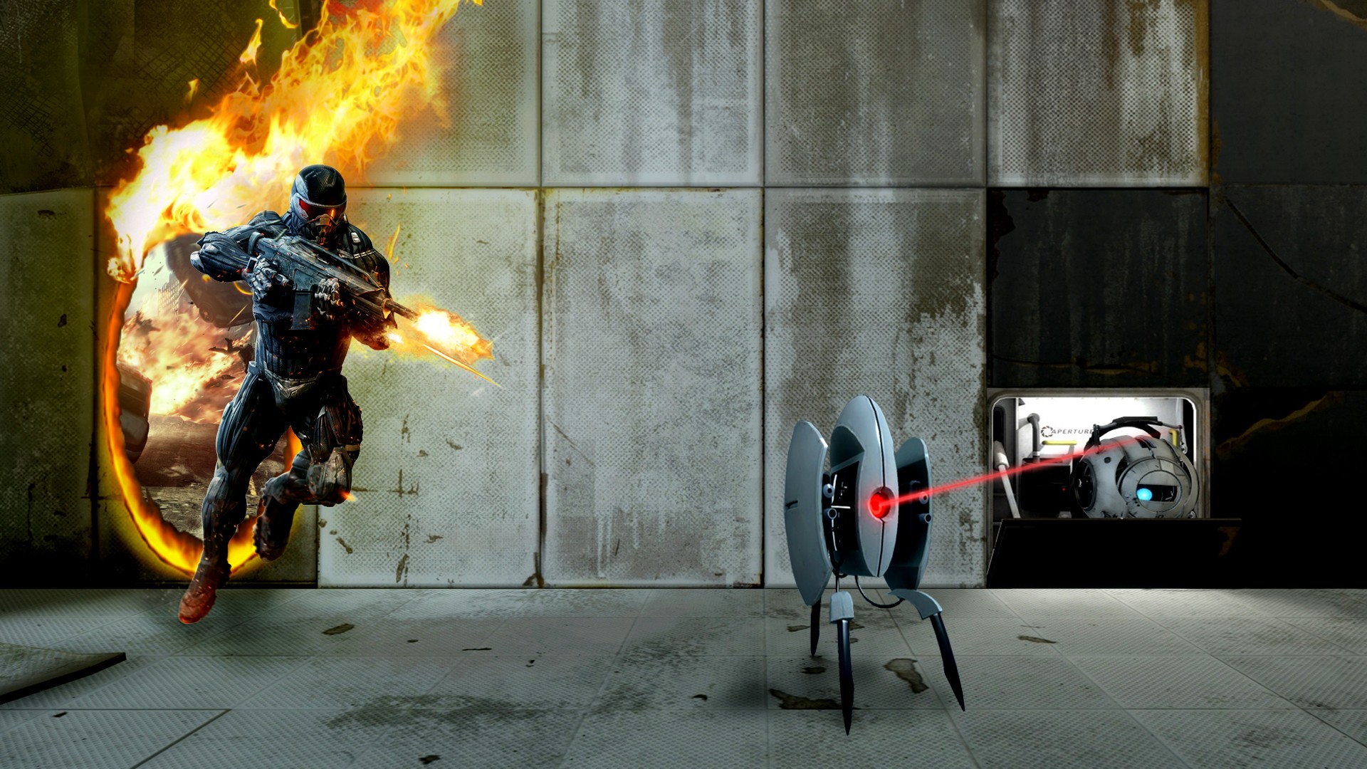 Crysis Portal 2 Portal Game Video Games Fire Shooting 1920x1080