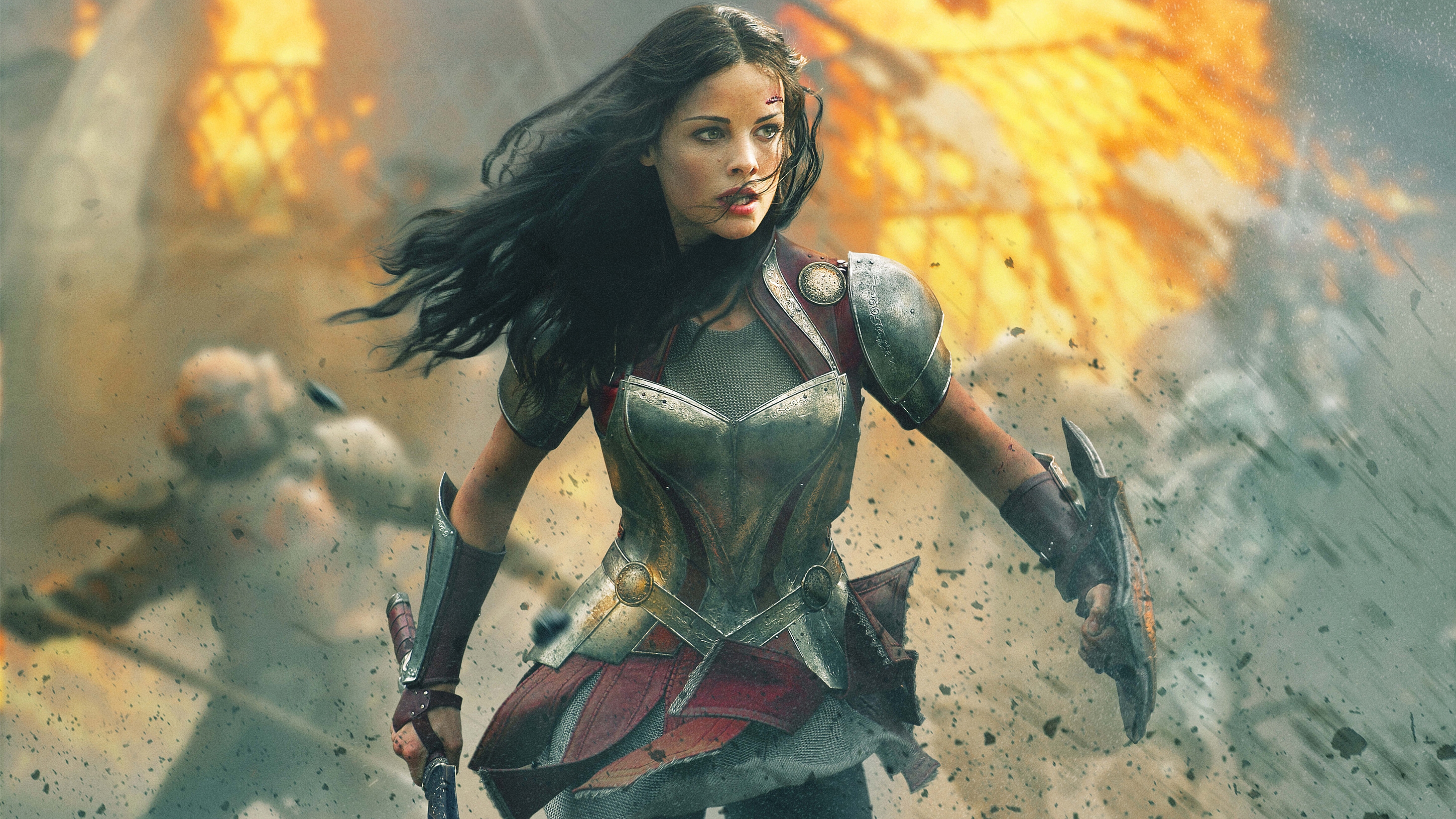 Jaimie Alexander Thor Lady Sif Armor Women Fantasy Girl Long Hair Fire Battle Warrior Marvel Cinemat 2900x1631