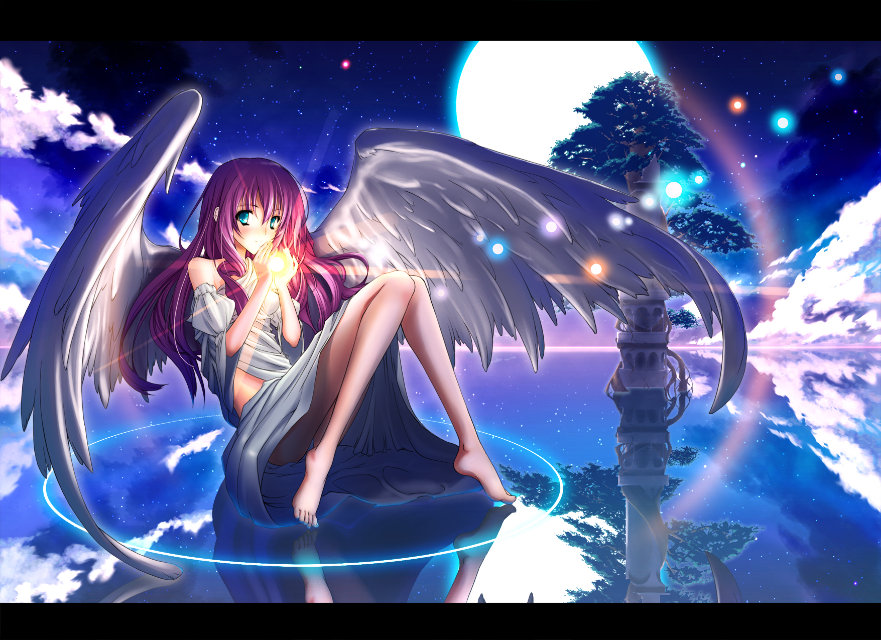 Anime Angel Wings Long Hair Anime Girls Moonlight Original Characters Pink Hair 1755x1275