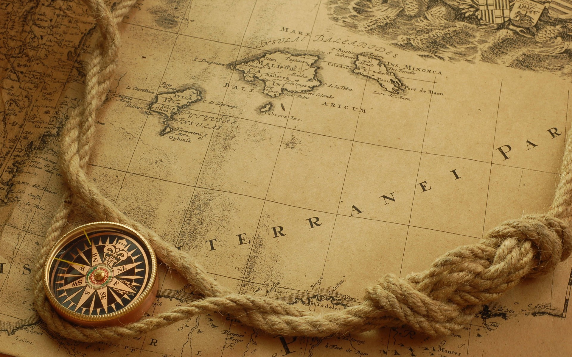 Old Map Map Compass Ropes 1920x1200