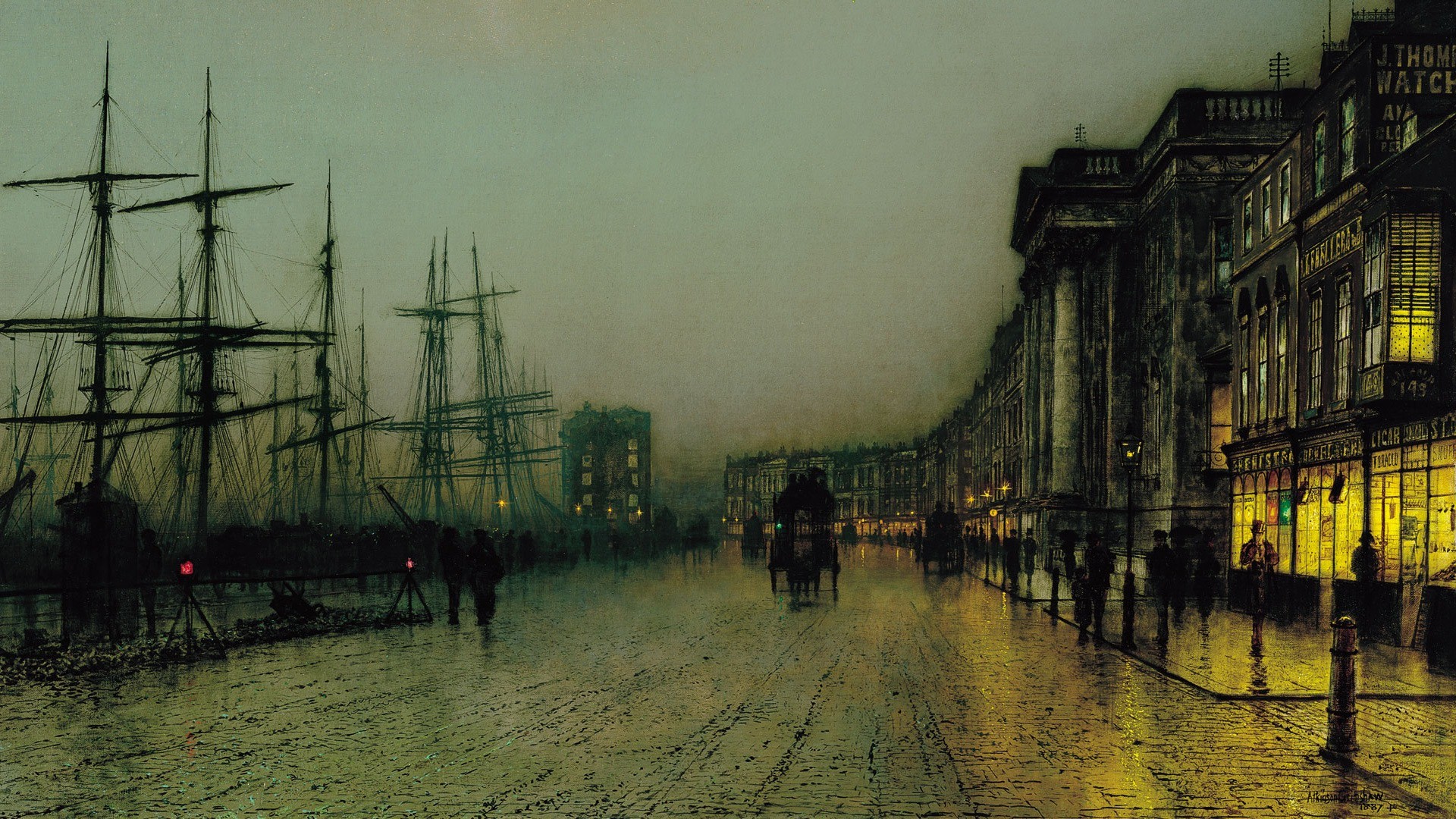 John Atkinson Grimshaw Painting Scotland Glasgow Shipyard Road 1920x1080