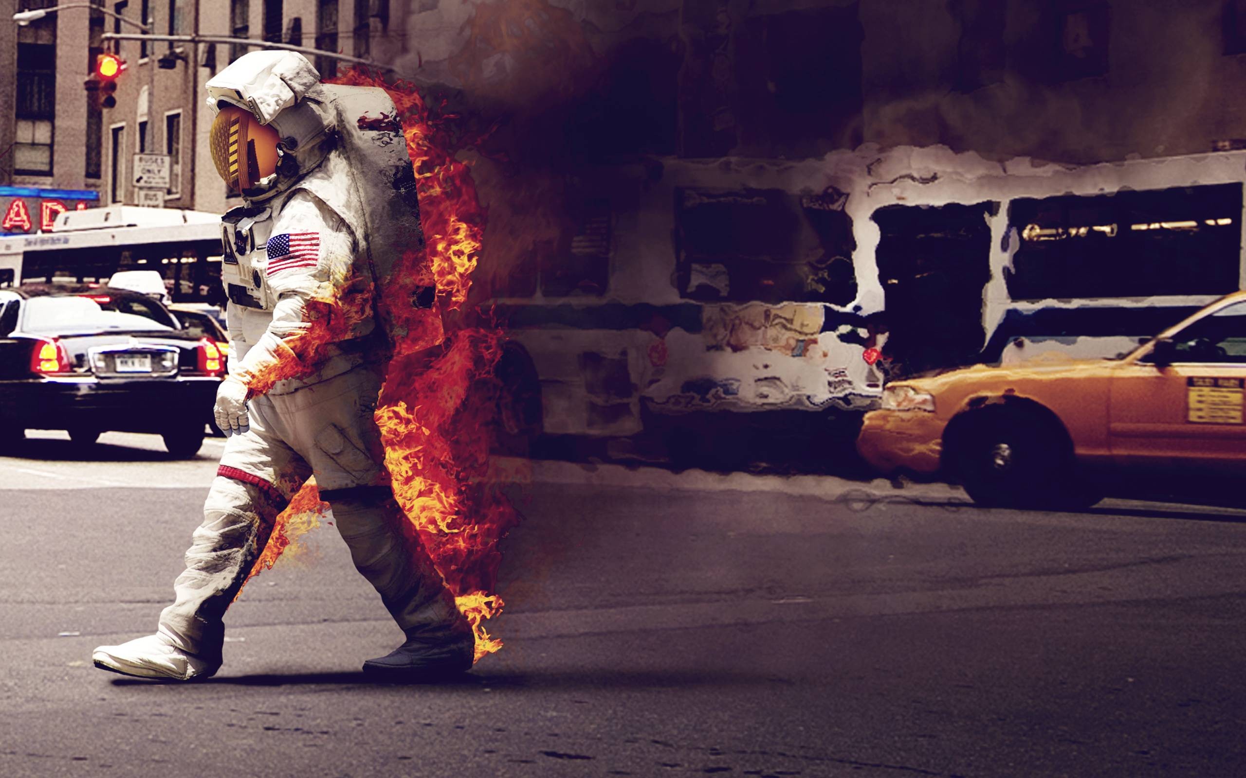 Astronaut Fire Digital Art Music Video 2560x1600