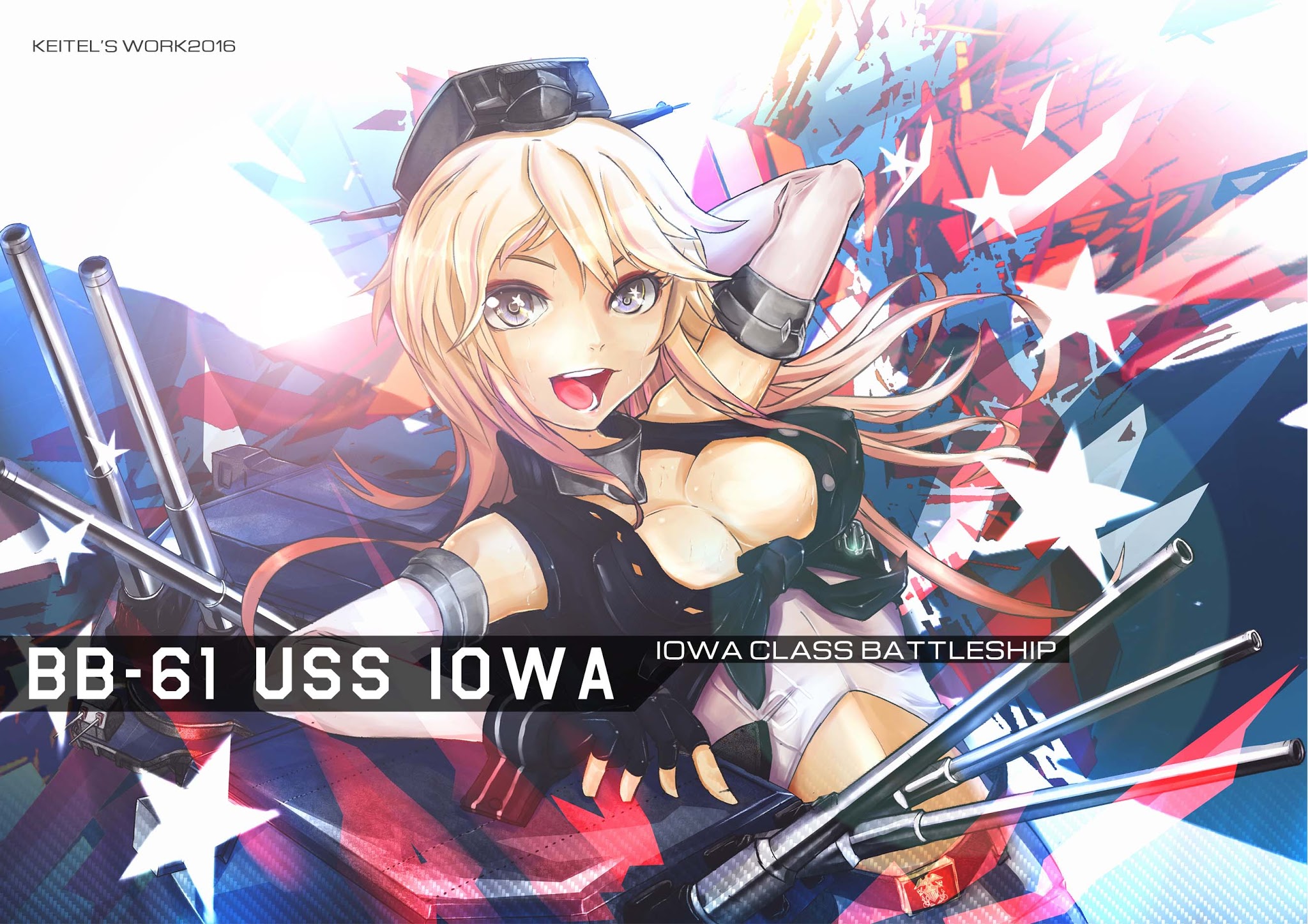 Anime Kantai Collection Iowa Kancolle Girl Smile Blonde American Flag 2048x1448