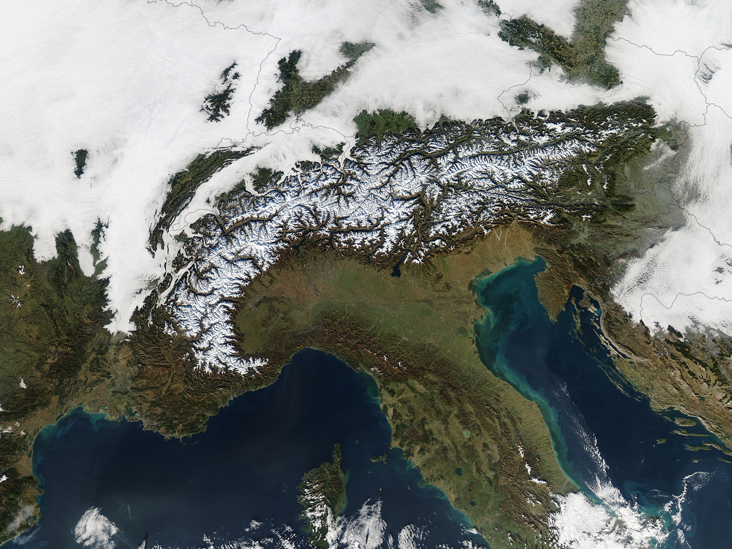 Aerial View Alps Europe Mountains Italy Satellite Photo 2400x1800