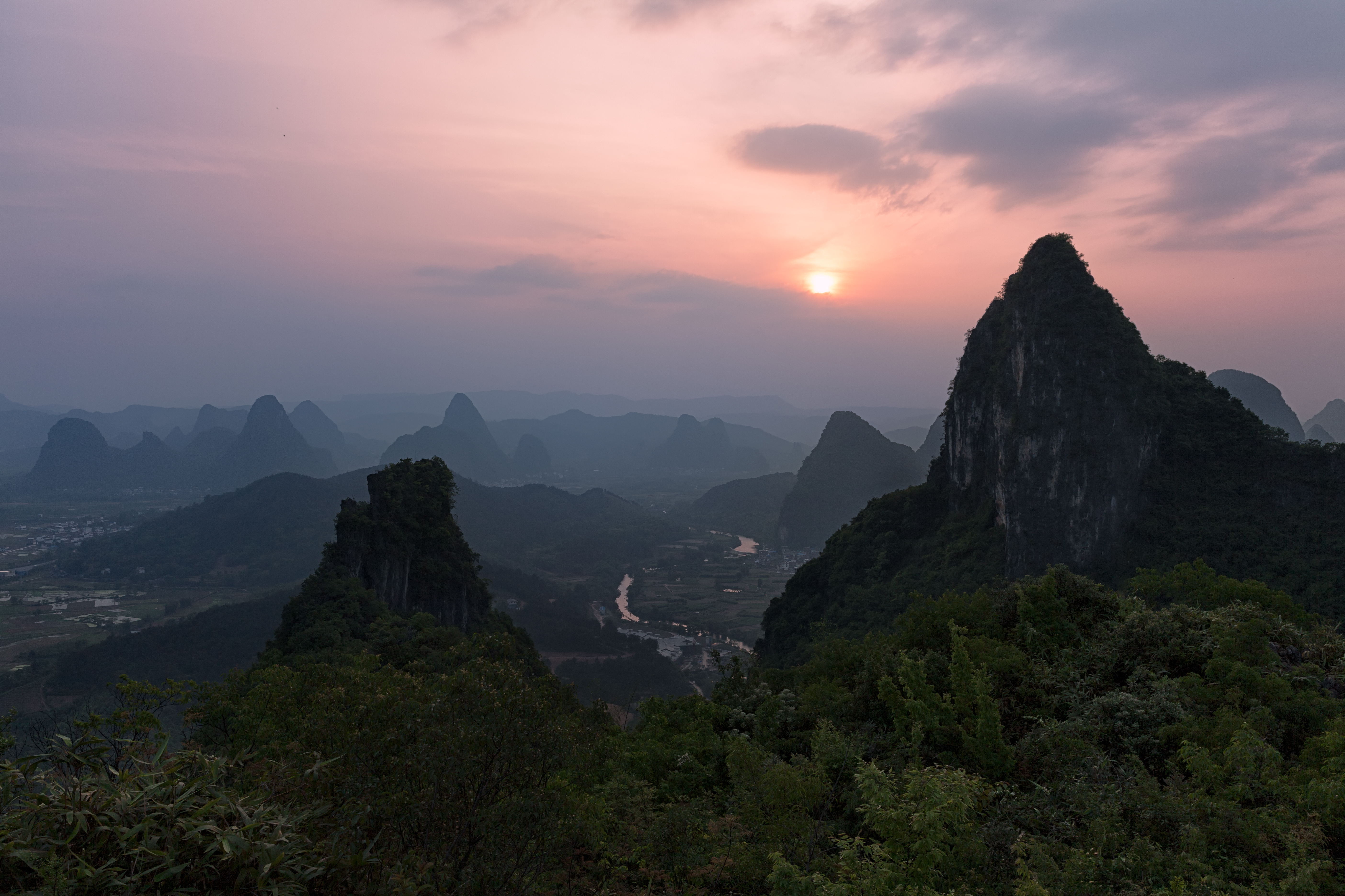 China Guanxi Zhuang Landscape Mountain Spring Sunset 5616x3744