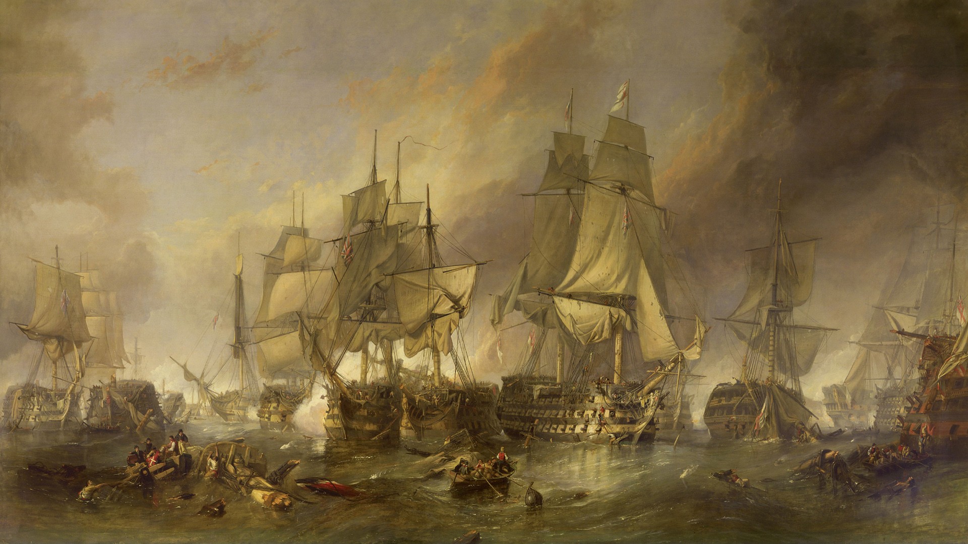 Ship Painting Sea Artwork Battle Of Trafalgar 1920x1080