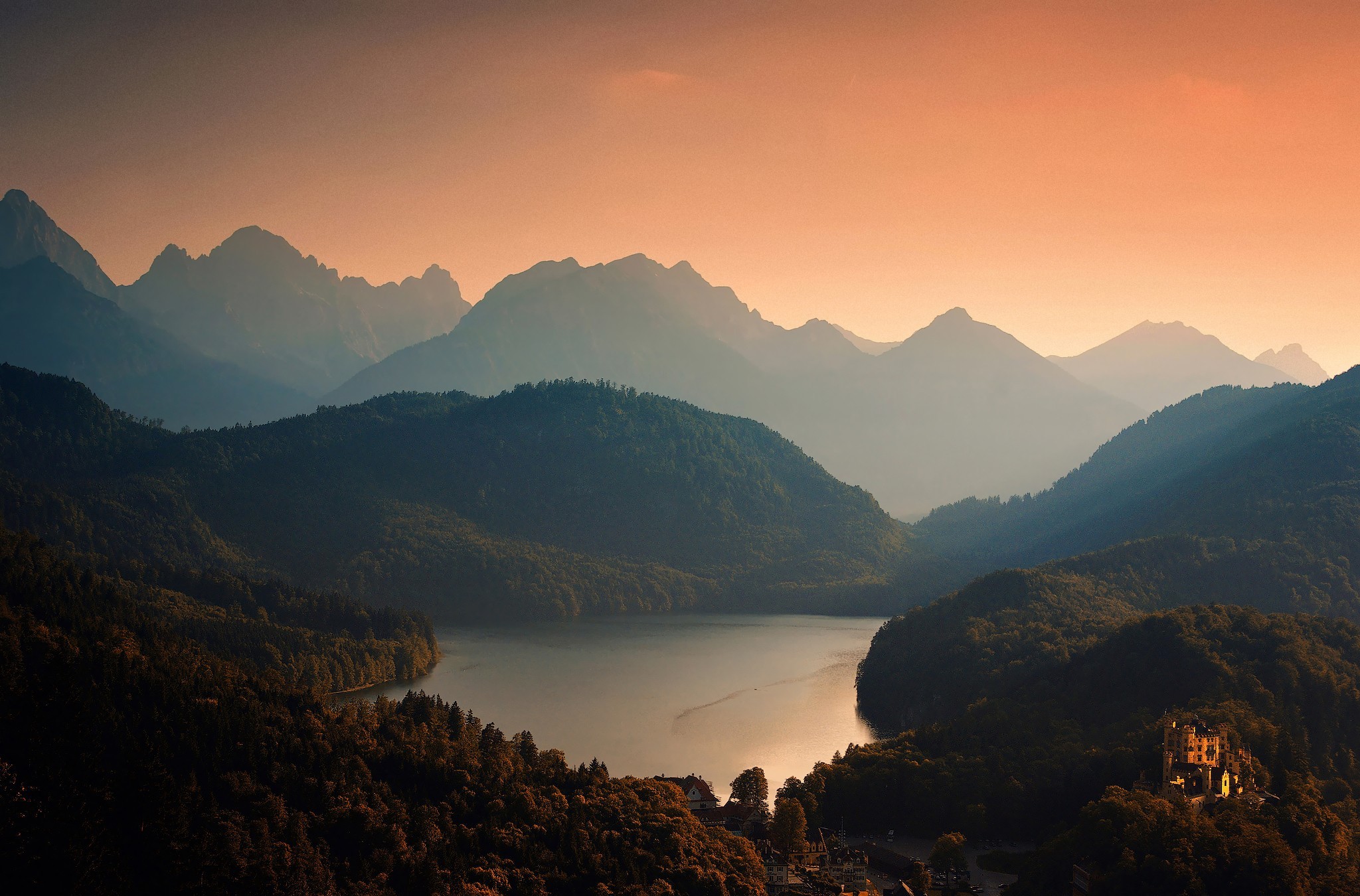 Lake Mountain Forest Wood Castle Germany Hohenschwangau Castle Bavaria 2048x1350