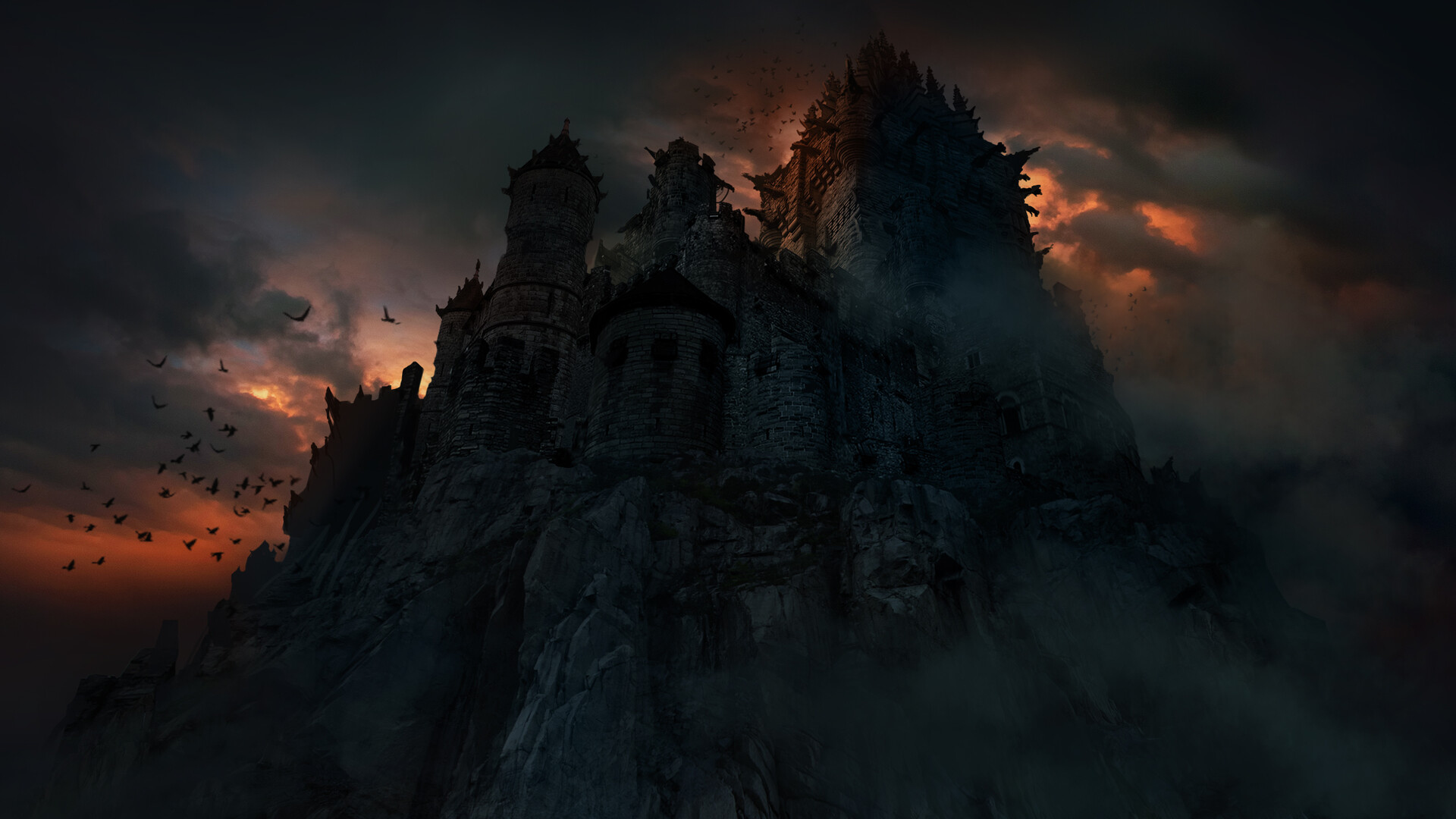 Andrey Bakulin Myst Castle Landscape Fantasy Art Digital Dark Artwork 1920x1080