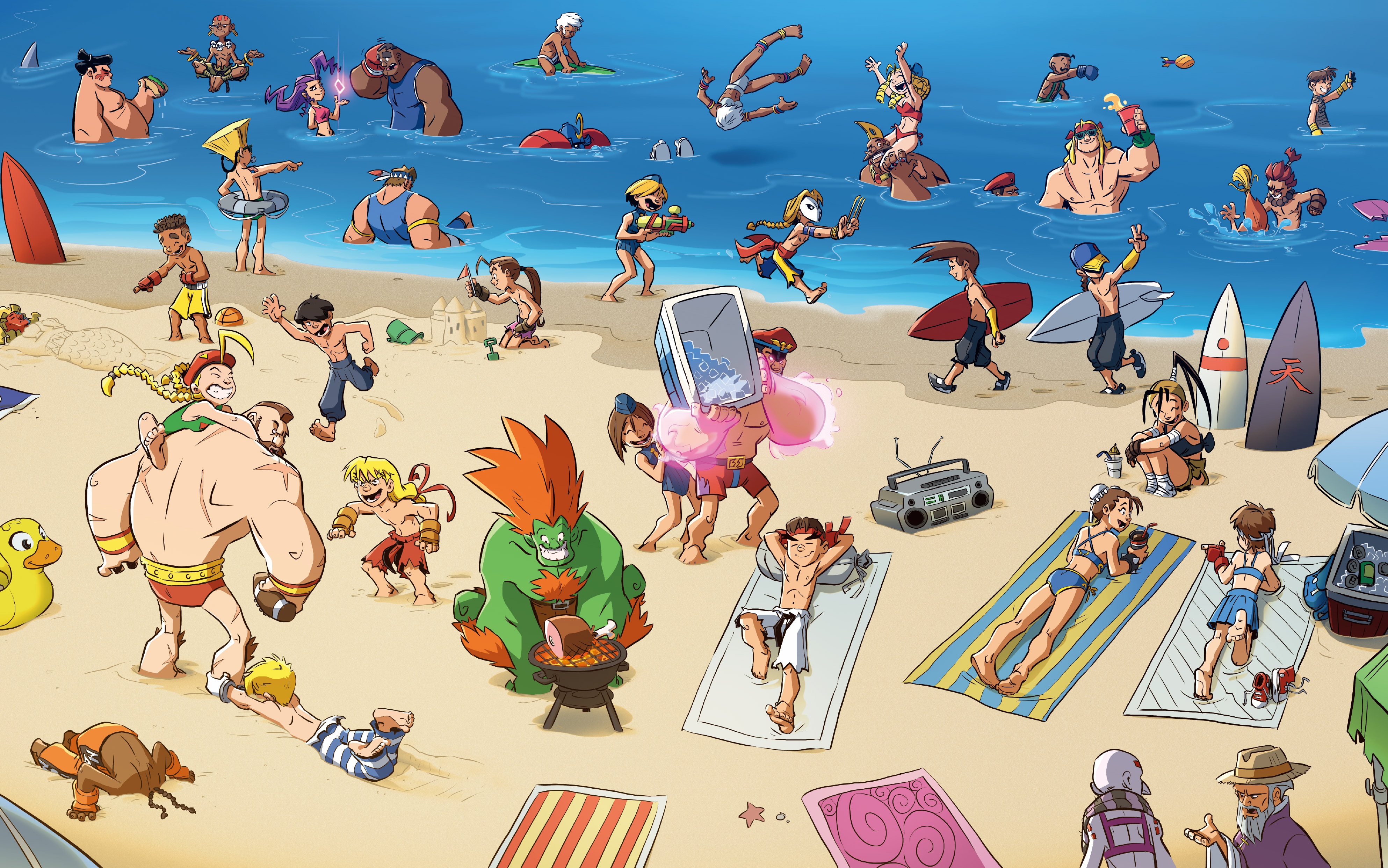 Video Games Video Game Art Street Fighter Beach Ryu Street Fighter Zangief Street Fighter Ken Street 3972x2484