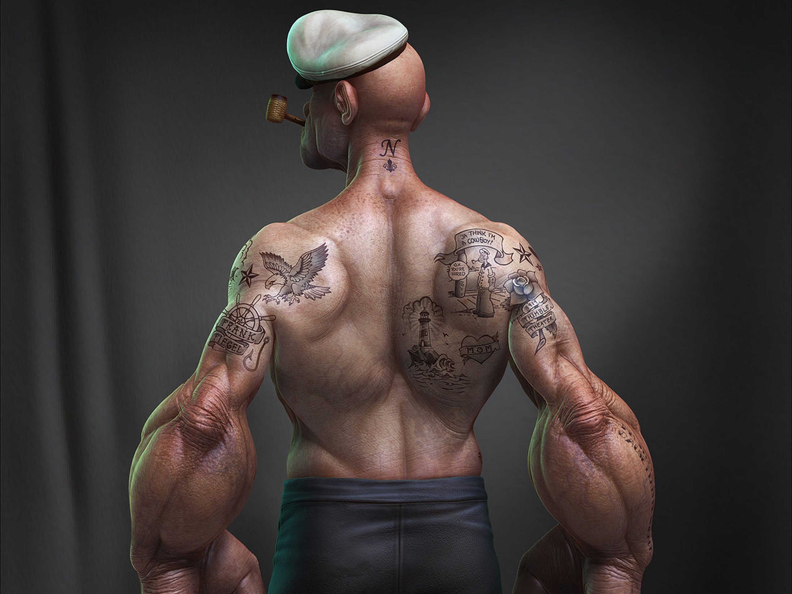 Popeye Pipe Hat Tattoo Biceps 2560x1920
