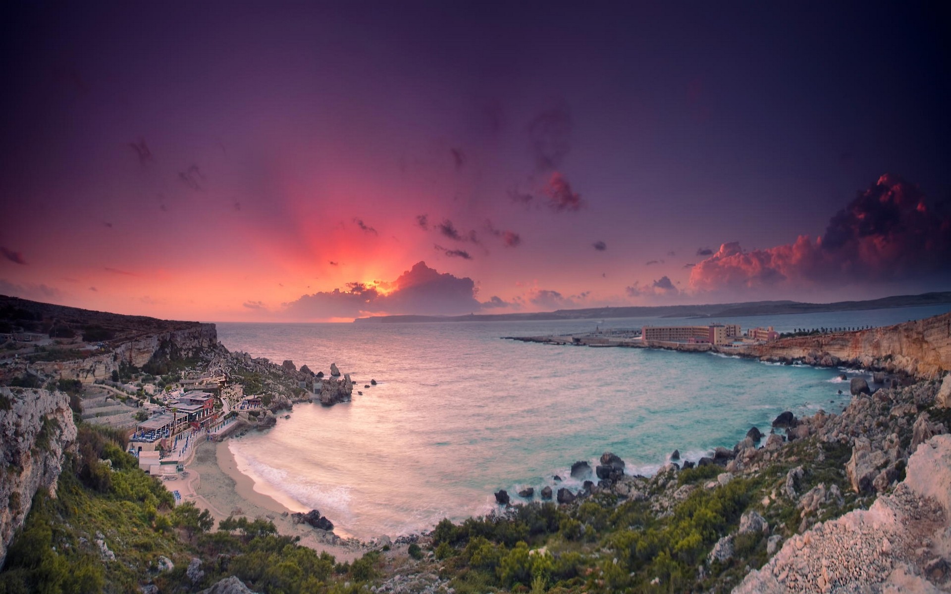 Nature Landscape Beach Tropical Sea Vacation Sunset Cliff Malta Building Rock Bay Clouds 1920x1200