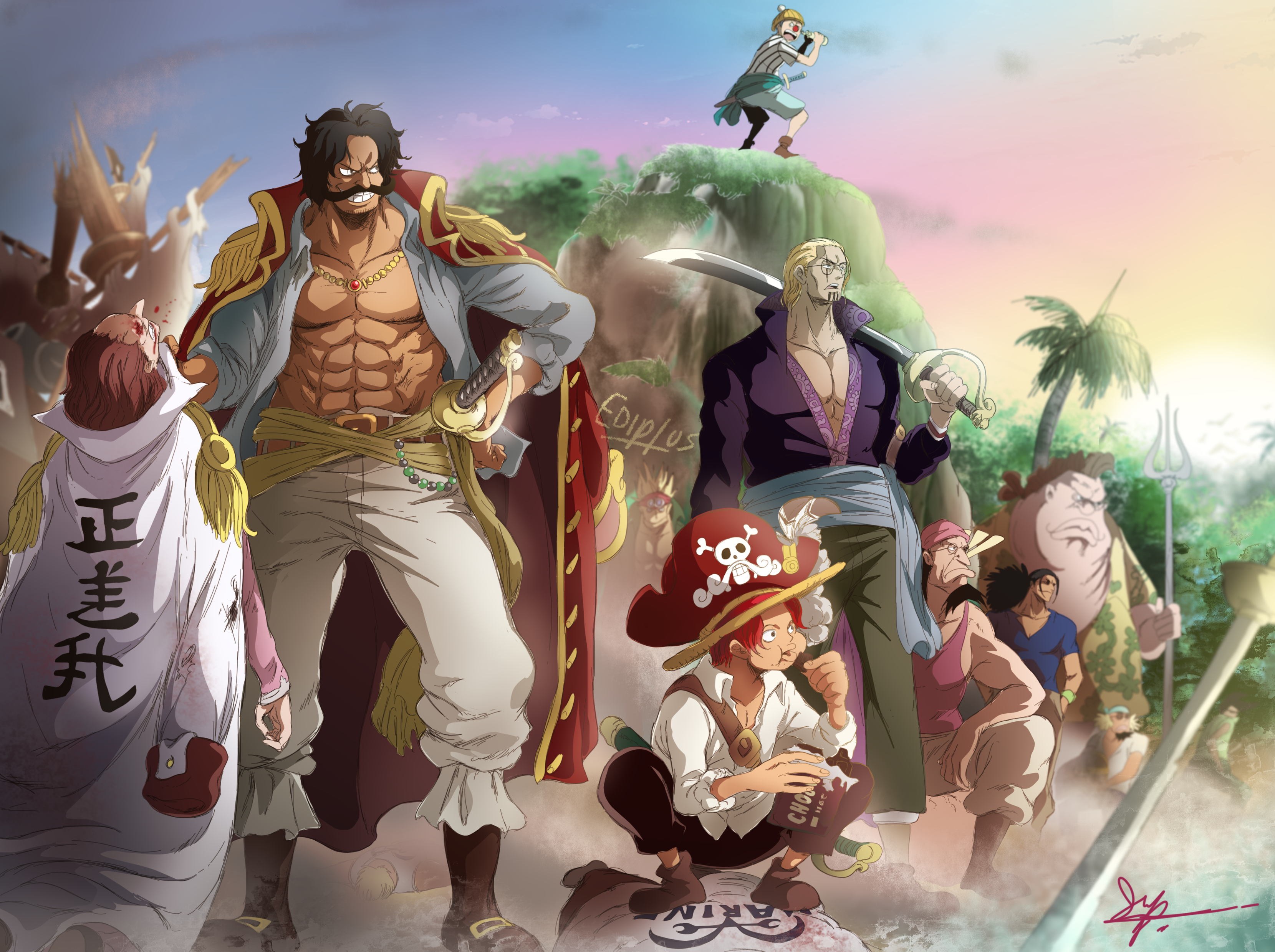 One Piece Roger Shanks Anime Rayleigh Buggy 3320x2480