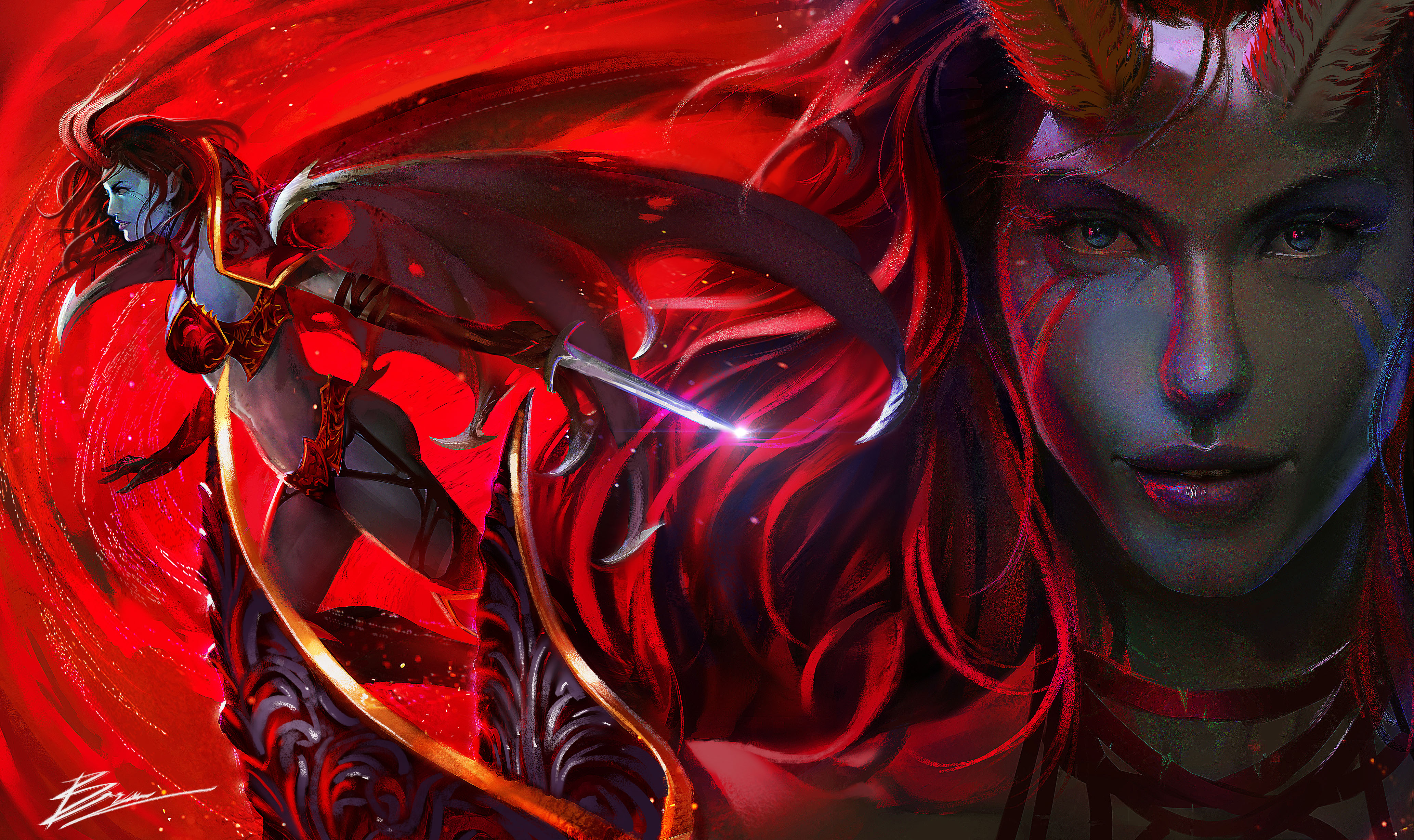 Fantasy Woman Queen Of Pain DotA 2 Red Horns Woman Warrior 4134x2456