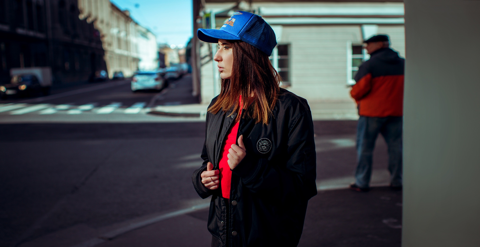 Women Model Brunette Portrait Profile Outdoors Jacket Black Jackets Baseball Caps Street Urban Looki 2000x1029