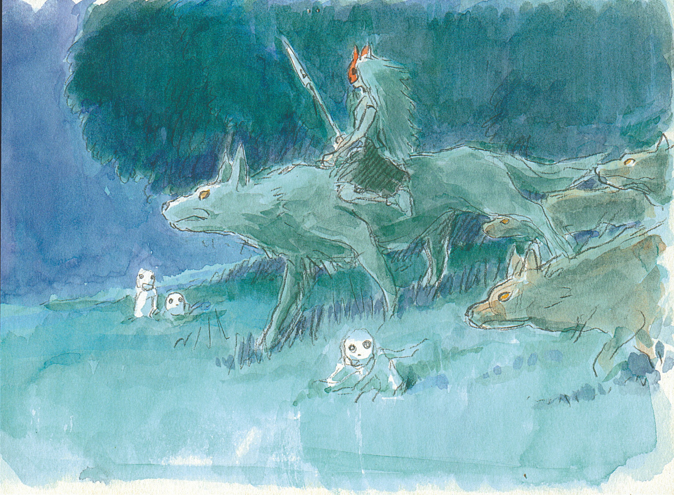 Studio Ghibli Studio Ghibli Princess Mononoke Princess Mononoke Ashitaka Artwork Blue Cyan 2171x1594