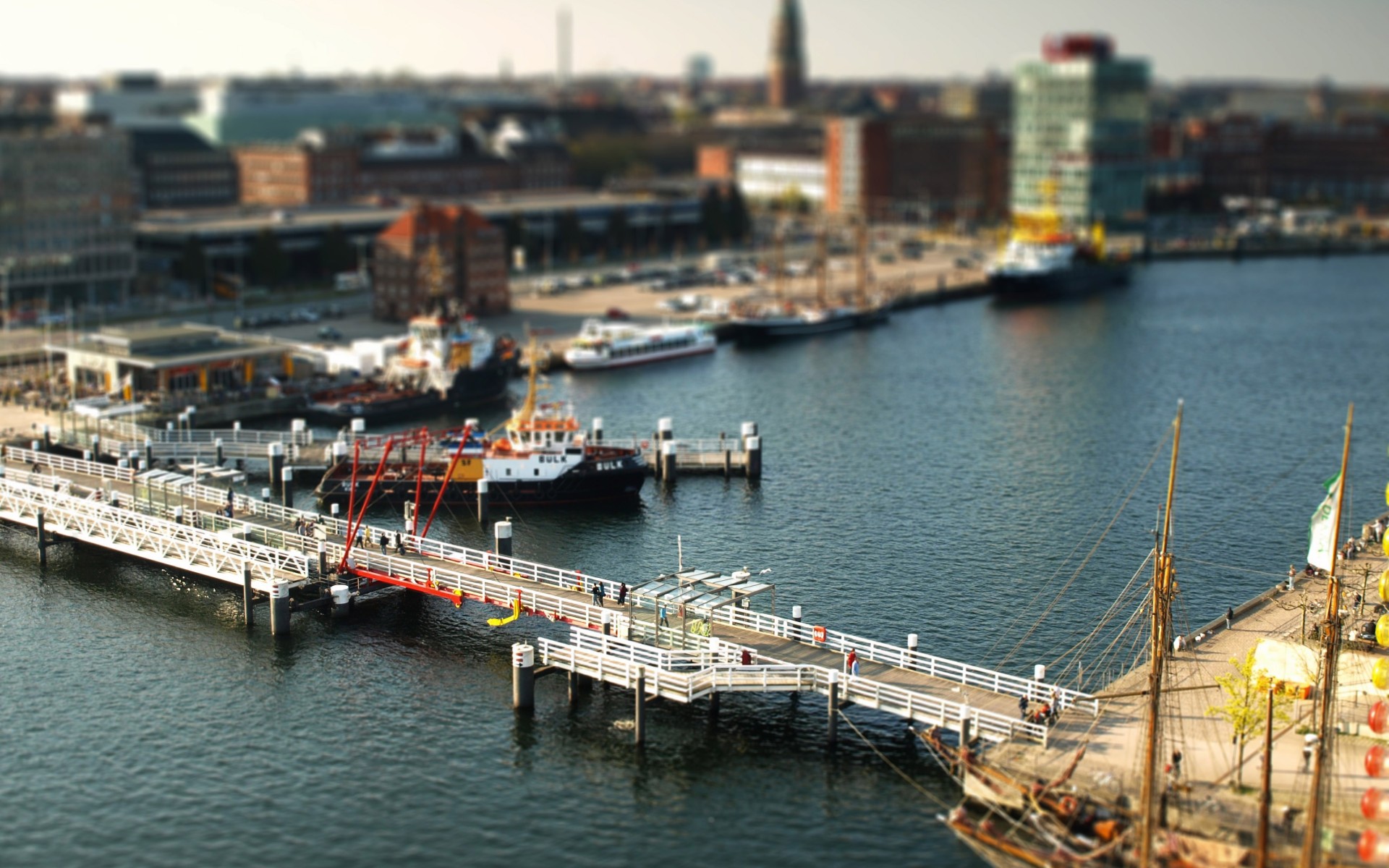 Germany Tug Boats Bridge Sailing Ship Tilt Shift City 1920x1200