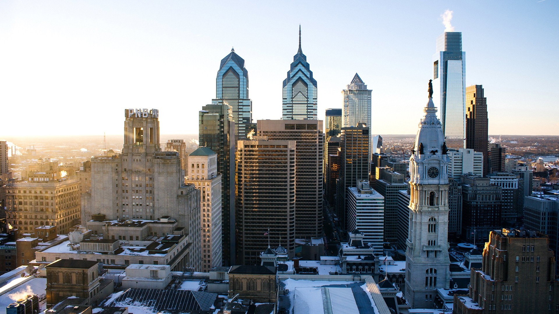 Philadelphia Building Cityscape Clear Sky 1920x1080