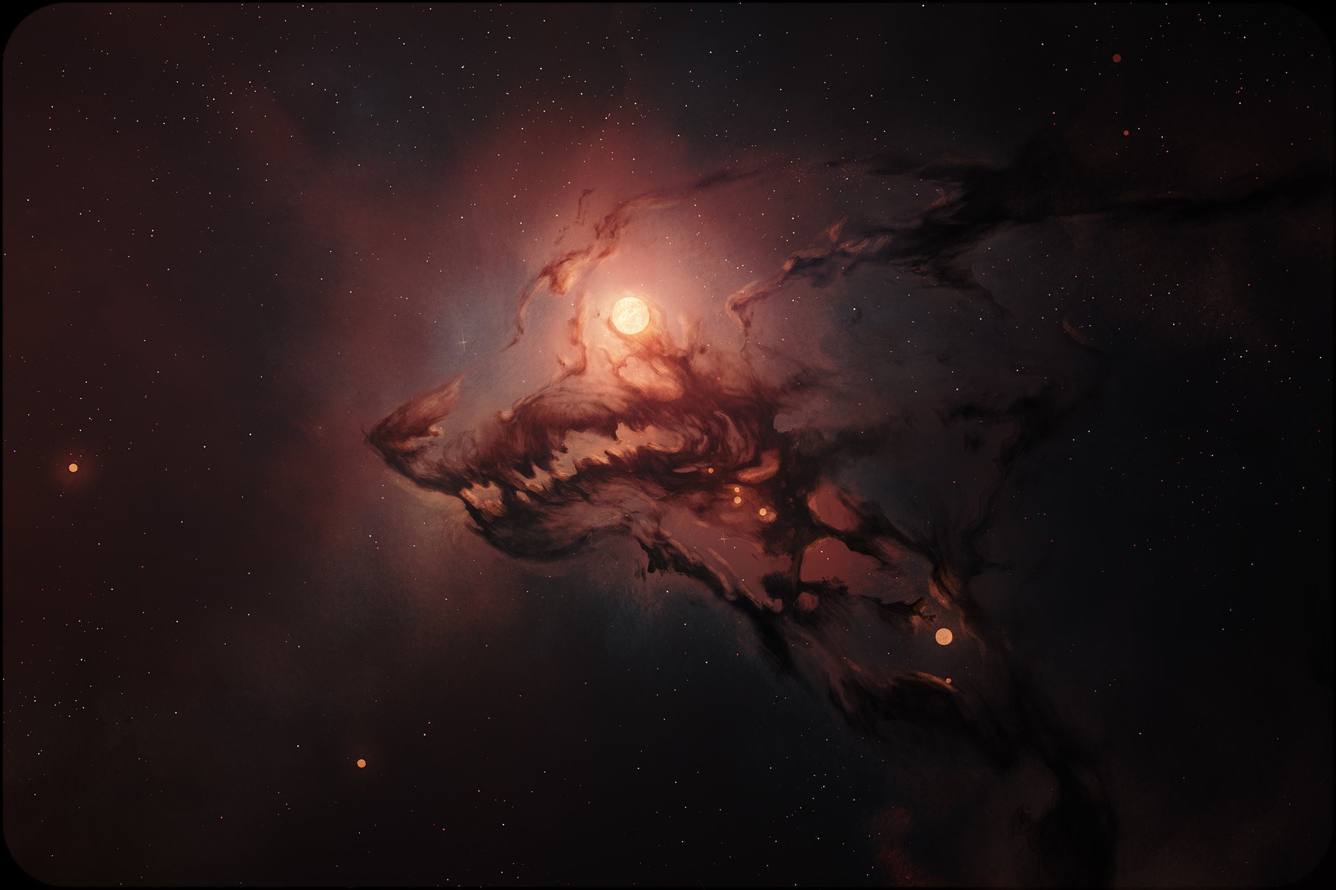 Digital Art Space Universe Stars Nebula Animals Wolf Glowing Muzzles Fangs Imagination 1920x1280