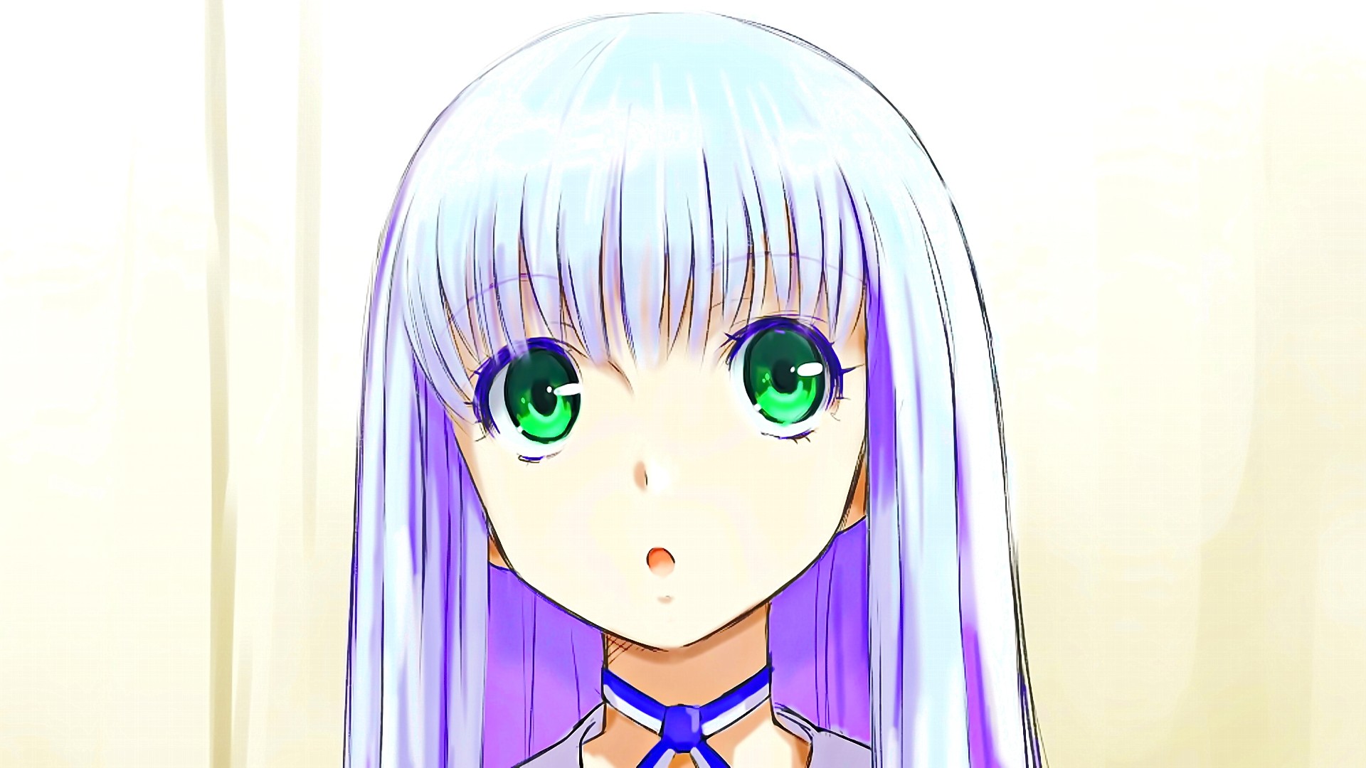 Anime Anime Girls Violet Hair Open Mouth Green Eyes Long Hair Looking 