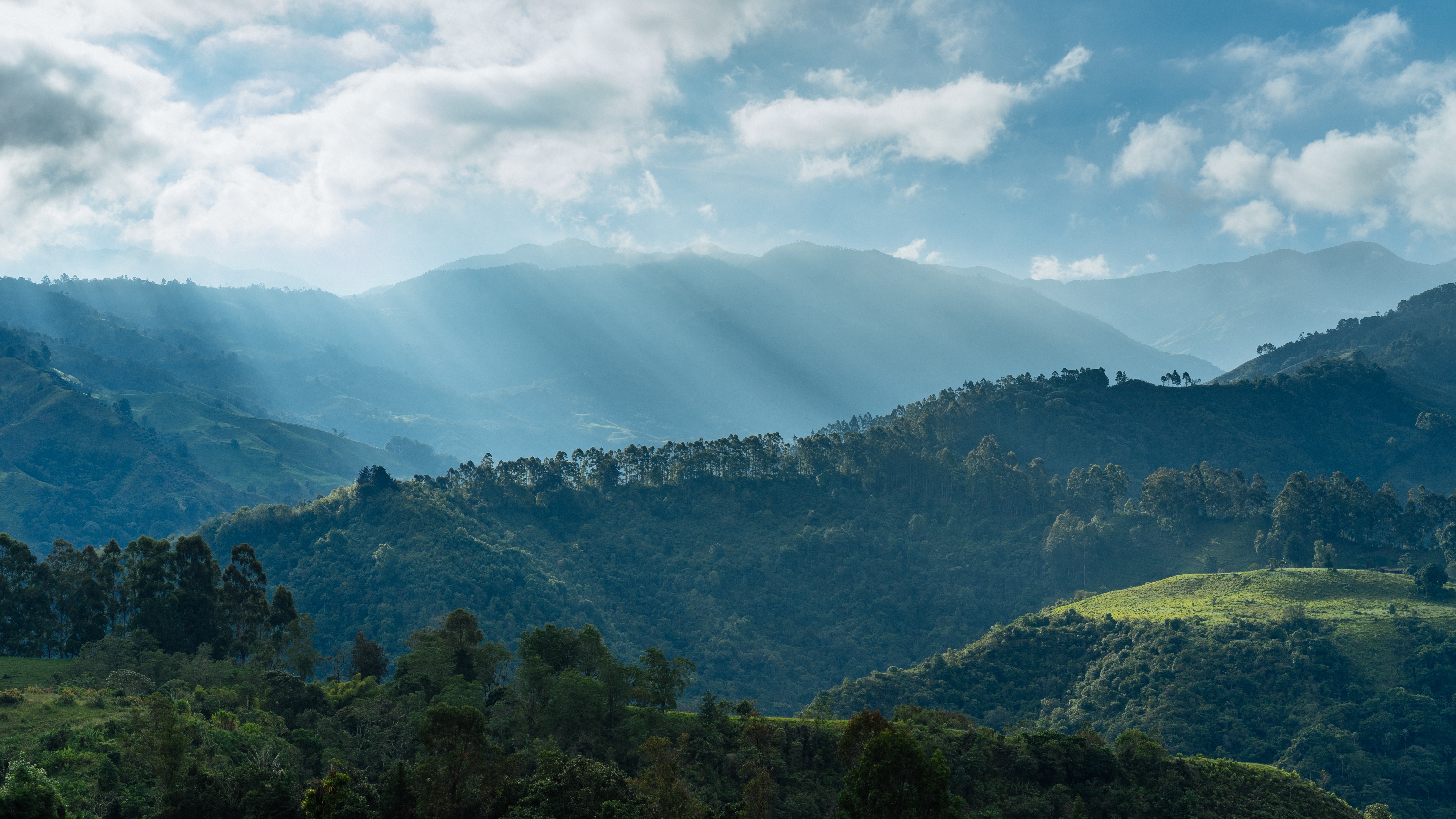 Colombia Mountains Clouds Sunlight Forest Landscape Trees 6000x3376