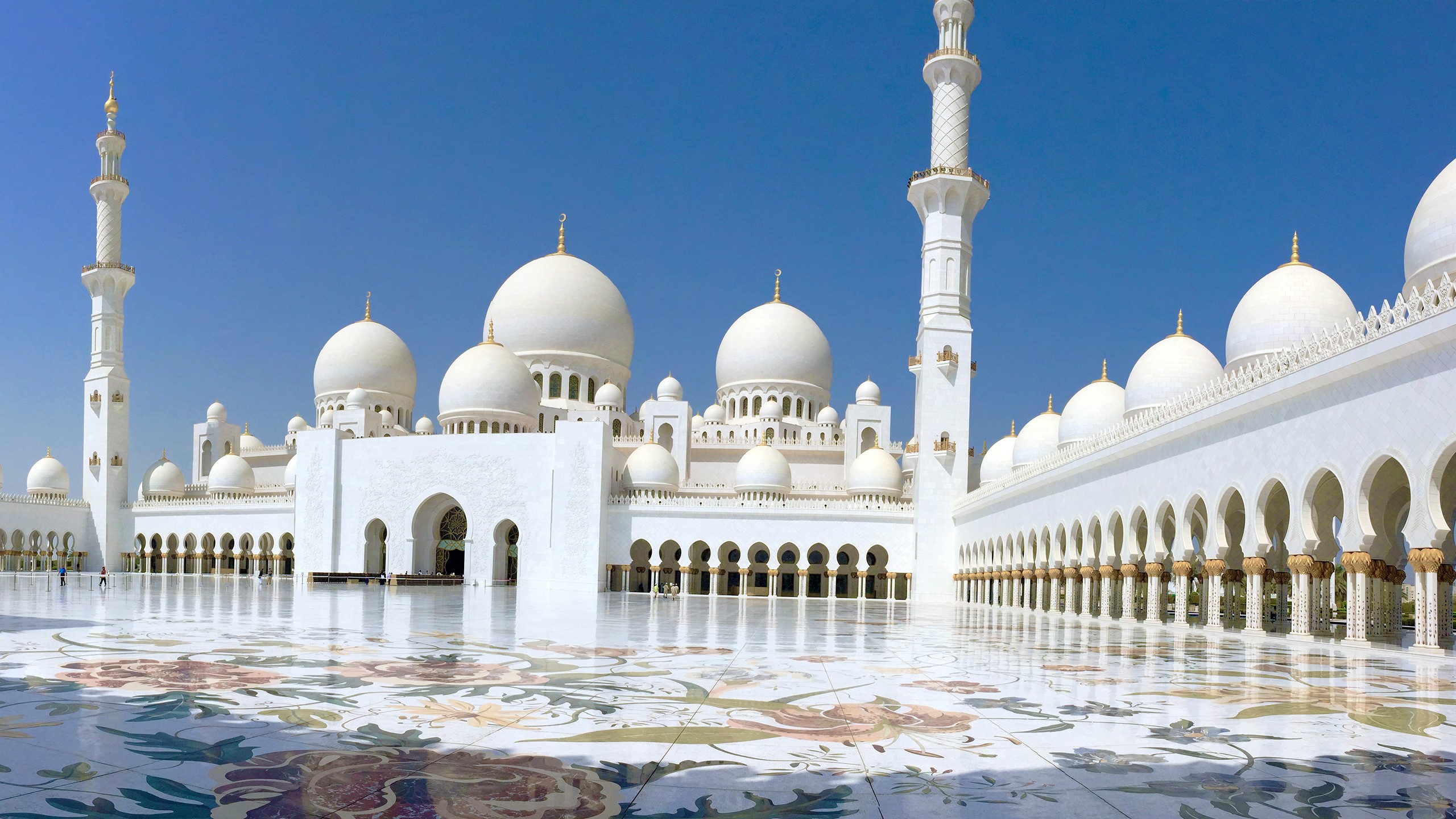 Abu Dhabi Islamic Architecture Architecture Sunlight Arch Marble Mosque 2560x1440