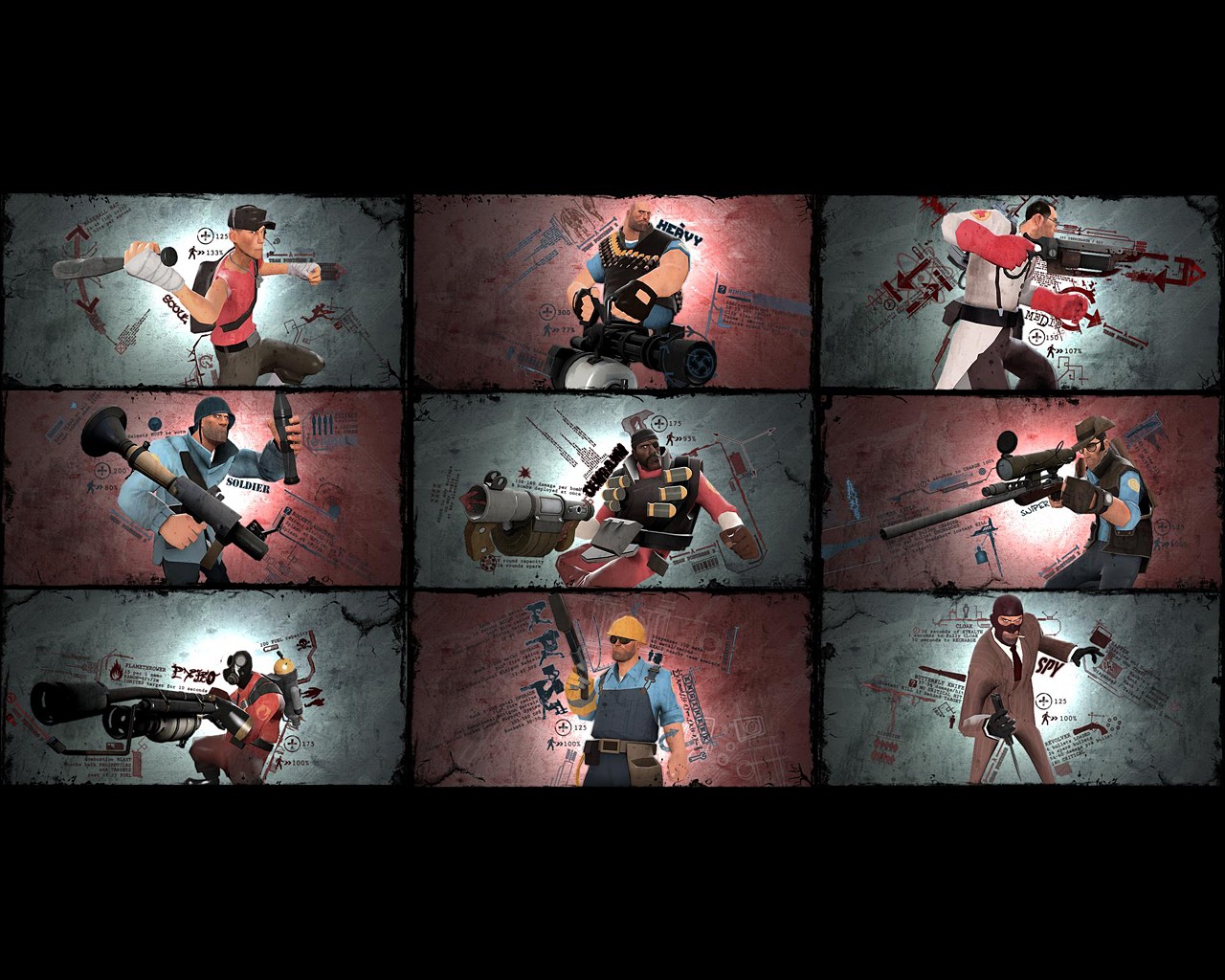 Video Games Team Fortress 2 Medicine Sniper TF2 Heavy Charater Pyro Character Spy Character Soldier  1280x1024