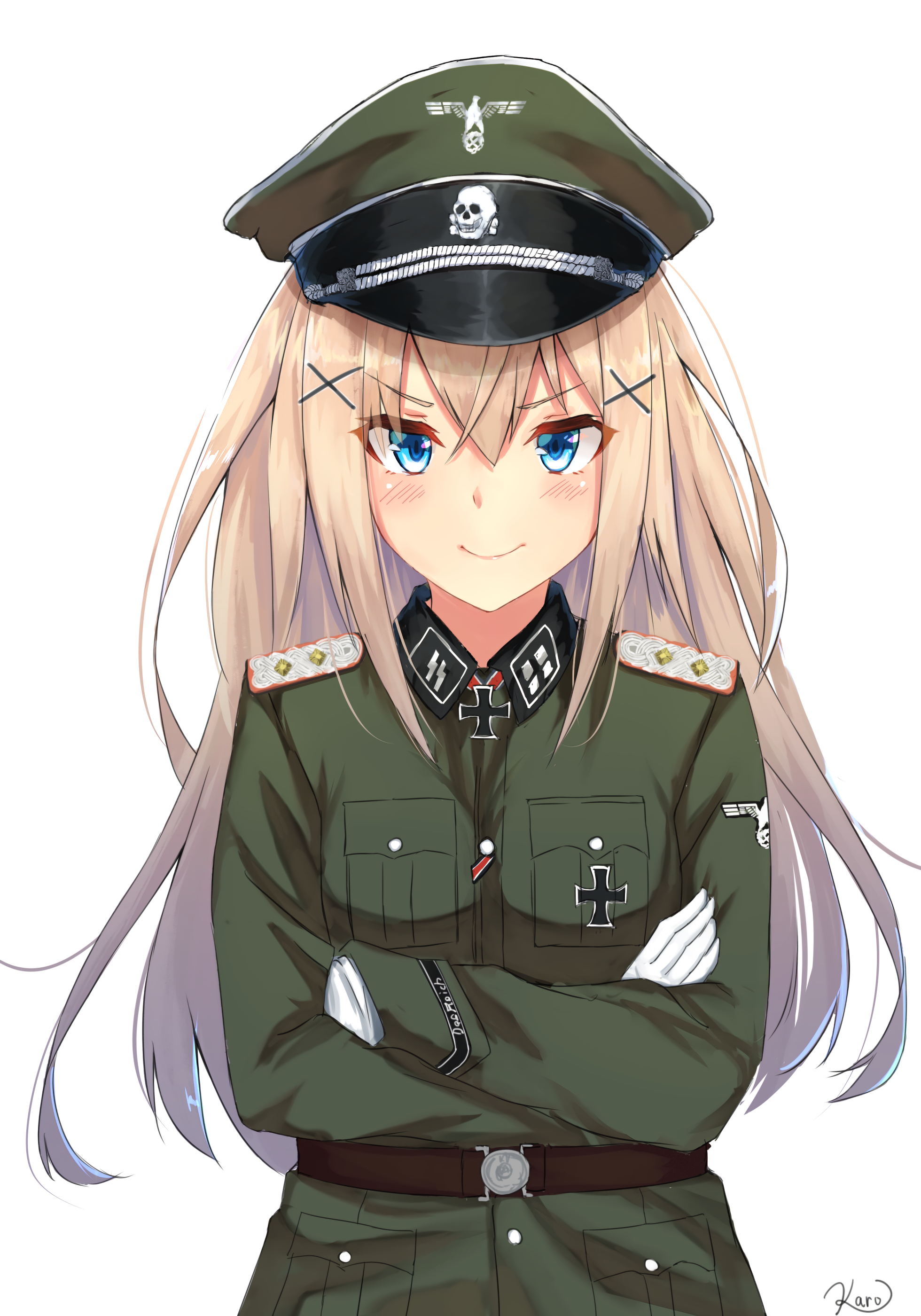 Anime Anime Girls Long Hair Blonde Blue Eyes Uniform Waffen Ss World War Ii 1960x2800